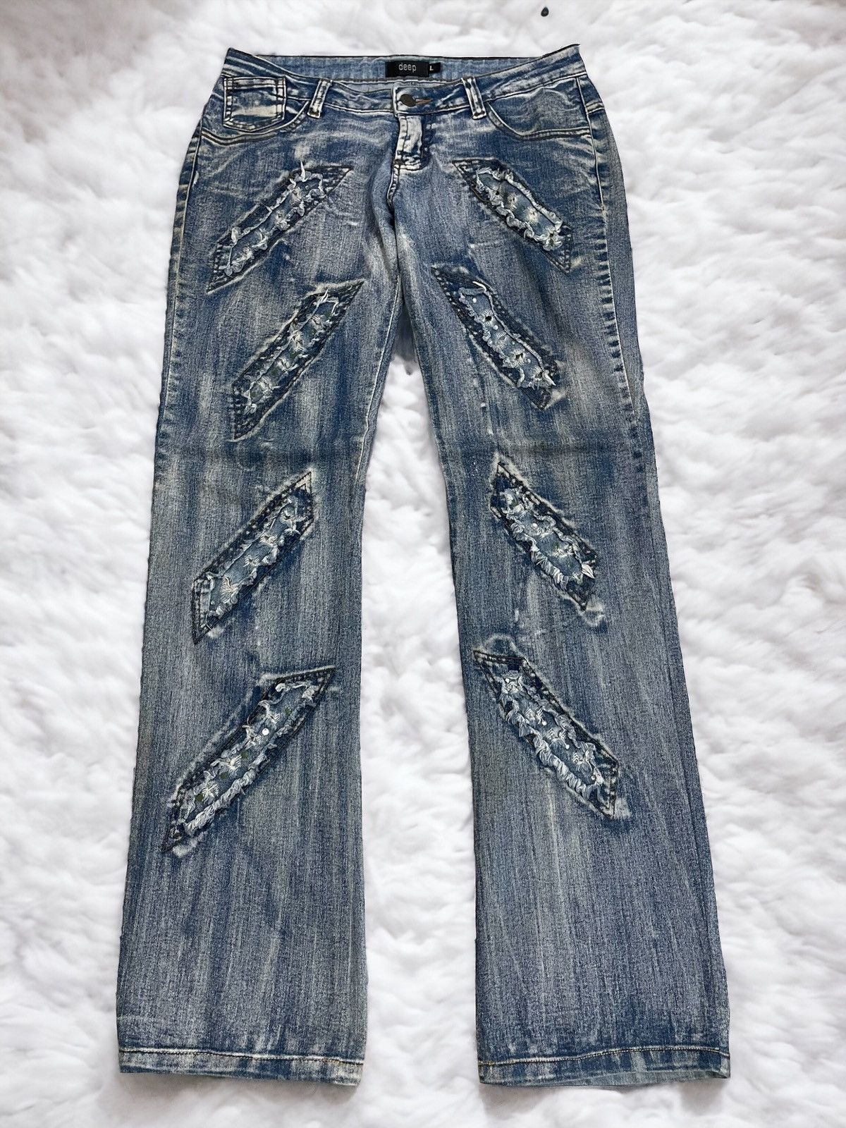 Deep Enzyme Wash Flare Distressed Kapital Style Denim