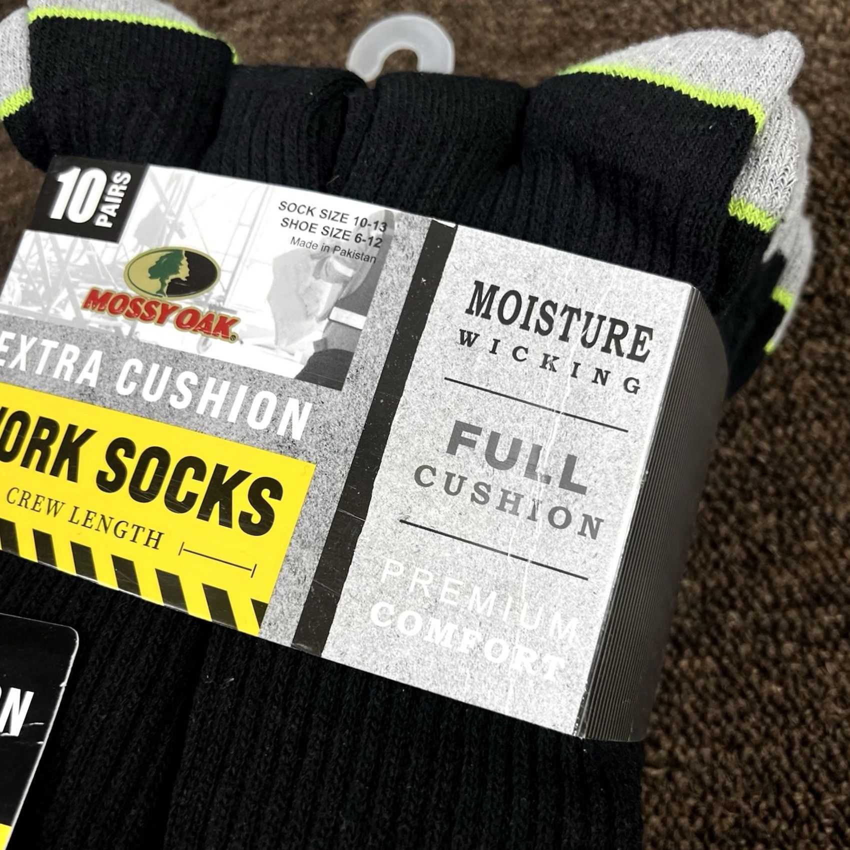 Vintage Mossy Oak Men’s 10 Pair Extra Cushion Premium Crew Work Socks Shoe Size 6-12 Black/Grey Over the Calf Crew Socks Cushioned 10 Pairs Mens Size ONE SIZE - 2 Thumbnail