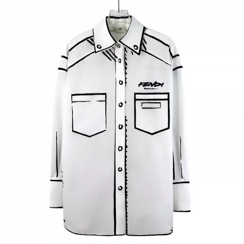 Fendi FENDI White logo graffiti lined cotton notch collar long-s Size XS / US 0-2 / IT 36-38 - 1 Thumbnail