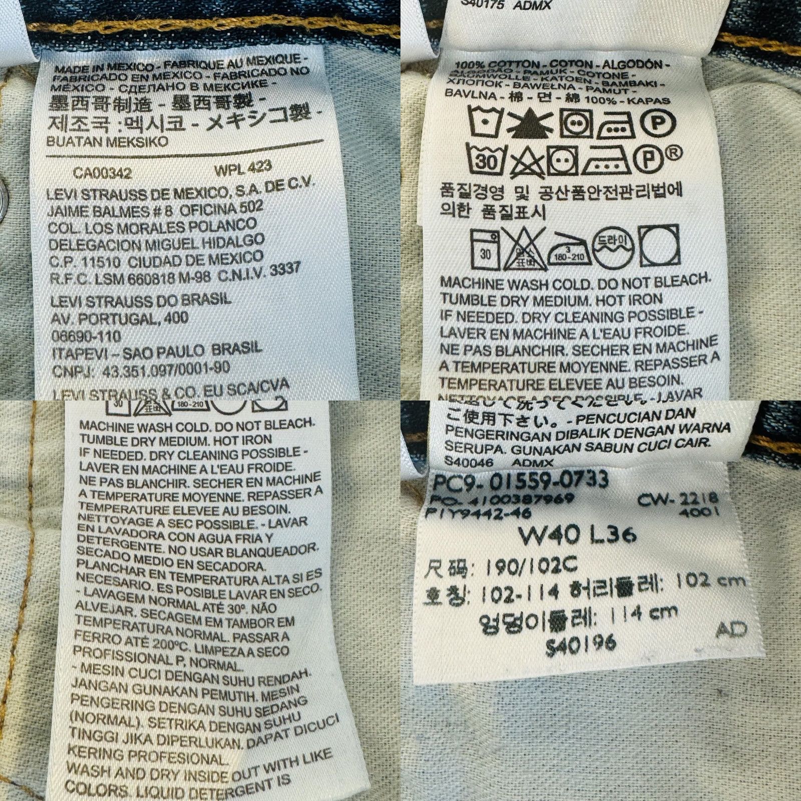 Levi's Levi's 501 Jeans Mens Regular Blue Light Wash Straight Denim Button Fly 40x36 Regular Distinctive Denim Five-Pocket Style Size US 40 / EU 56 - 8 Thumbnail