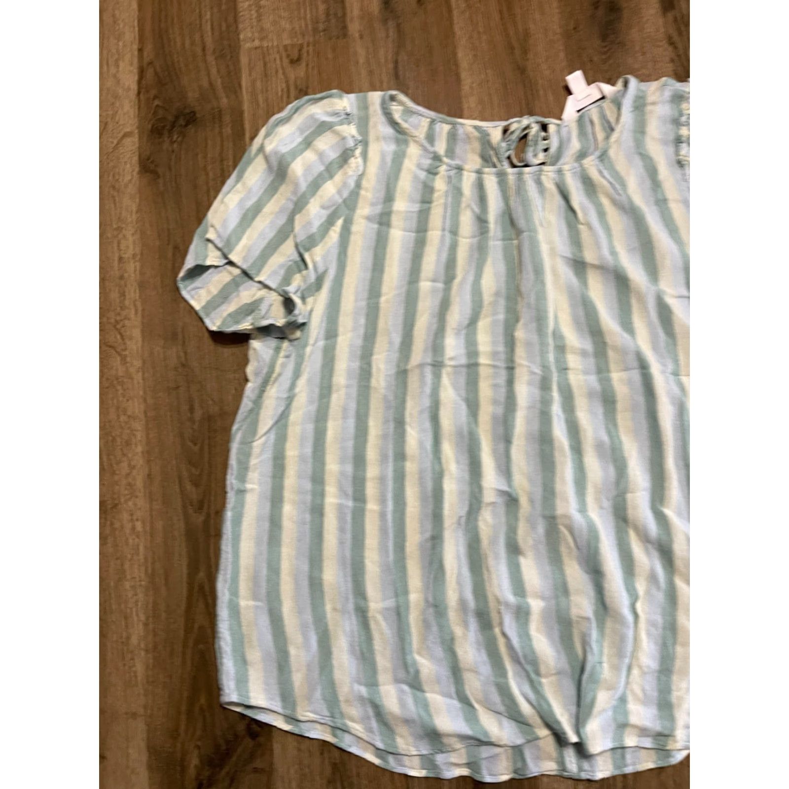 Vintage LC Lauren Conrad Shirt Women's Size Large Blue Cream Striped T-Shirt Casual Modern Basic Size L / US 10 / IT 46 - 3 Thumbnail