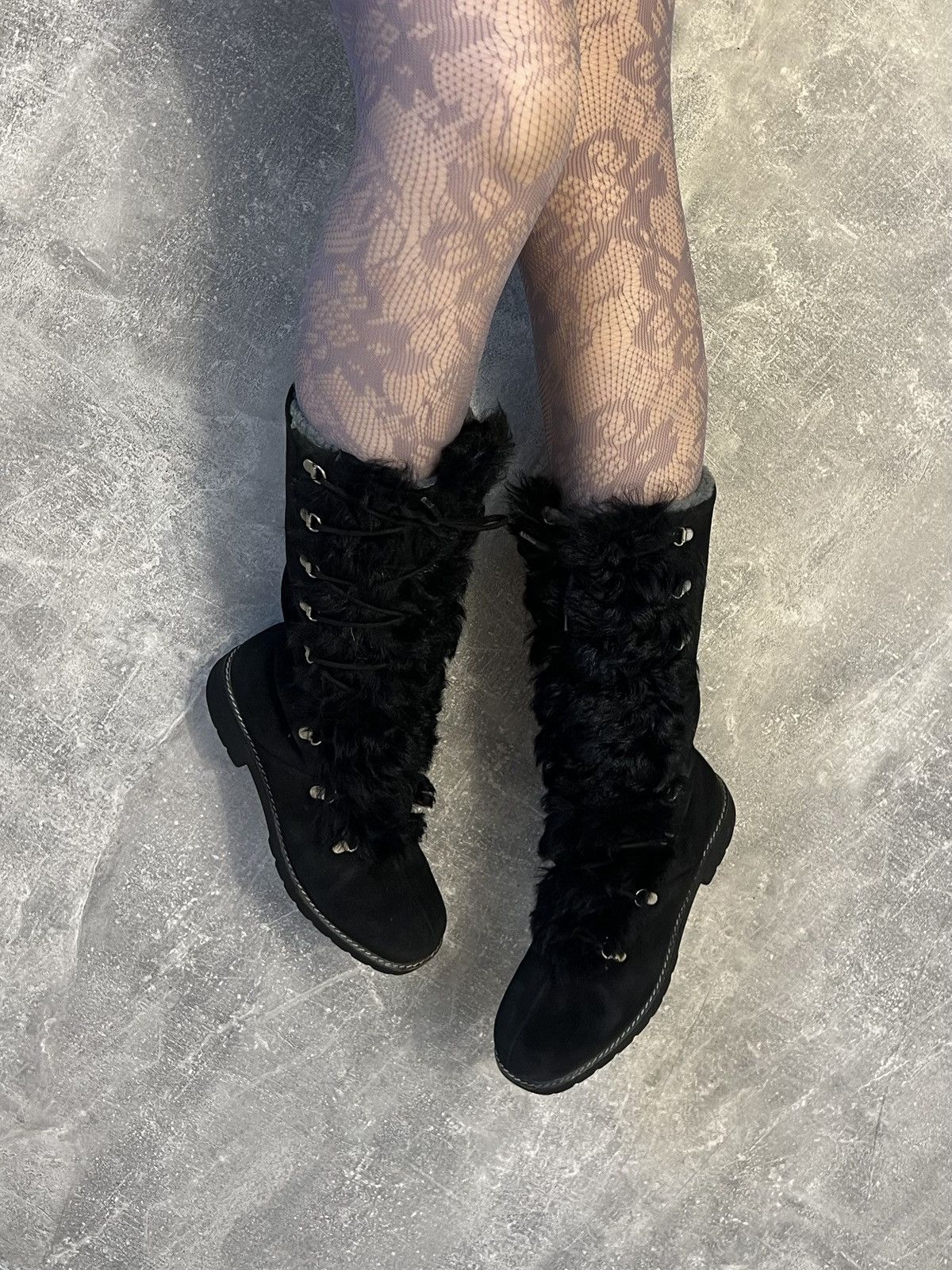 Other Y2K Kandahar Suede Fur Boots | Black Lace-Up Size US 7.5 / IT 37.5 - 5 Thumbnail
