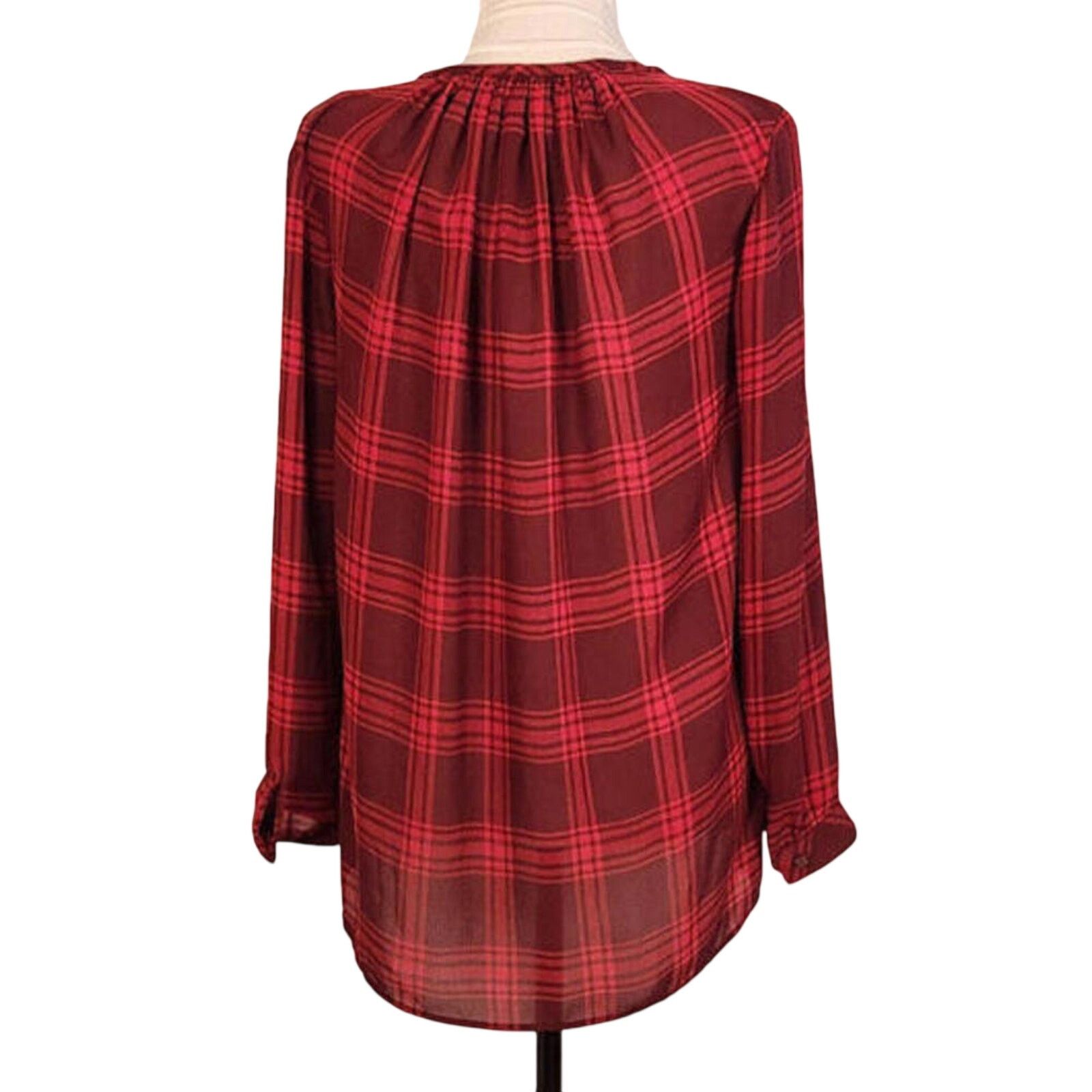Other a.n.a A New Approach Petite Small PS Blouse Red Plaid Top Size S / US 4 / IT 40 - 3 Thumbnail
