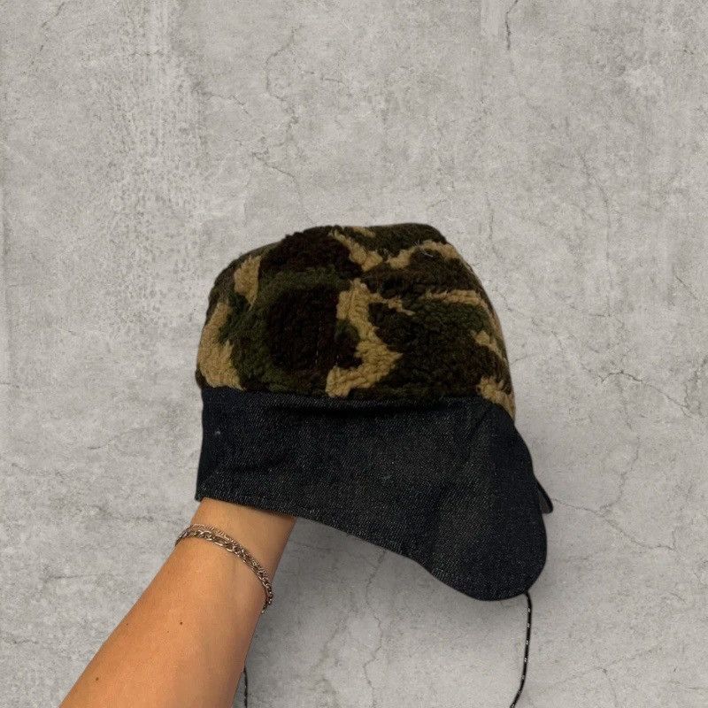Japanese Brand Ear flap trapper Russian winter hat in khaki camo. One size Size ONE SIZE - 5 Thumbnail
