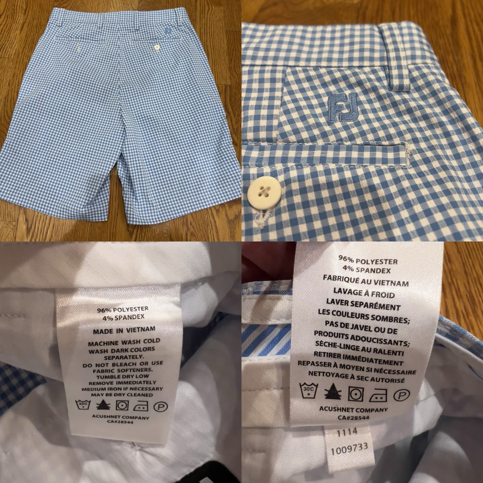 Footjoy Footjoy FJ Shorts Mens Blue Check Seersucker Golf Stretch Chino 30 Regular Inseam 10" Polyester Spandex Size US 30 / EU 46 - 8 Thumbnail