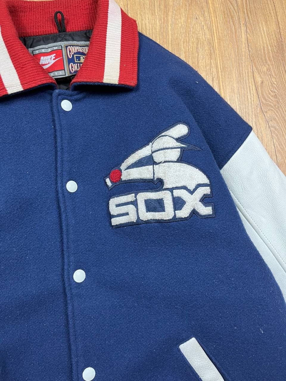 Nike 00’s NIKE SOX LEATHER WOOL VARSITY BOMBER JACKET Y2K ARCHIVE Size US L / EU 52-54 / 3 - 4 Thumbnail