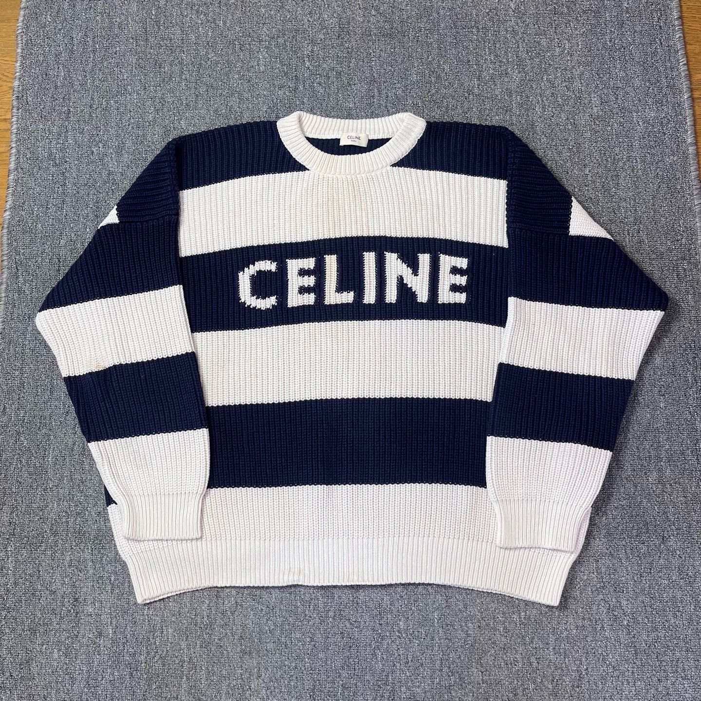 Celine CELINE Striped Logo Knit Sweater XXL Size US XXL / EU 58 / 5 - 1 Thumbnail