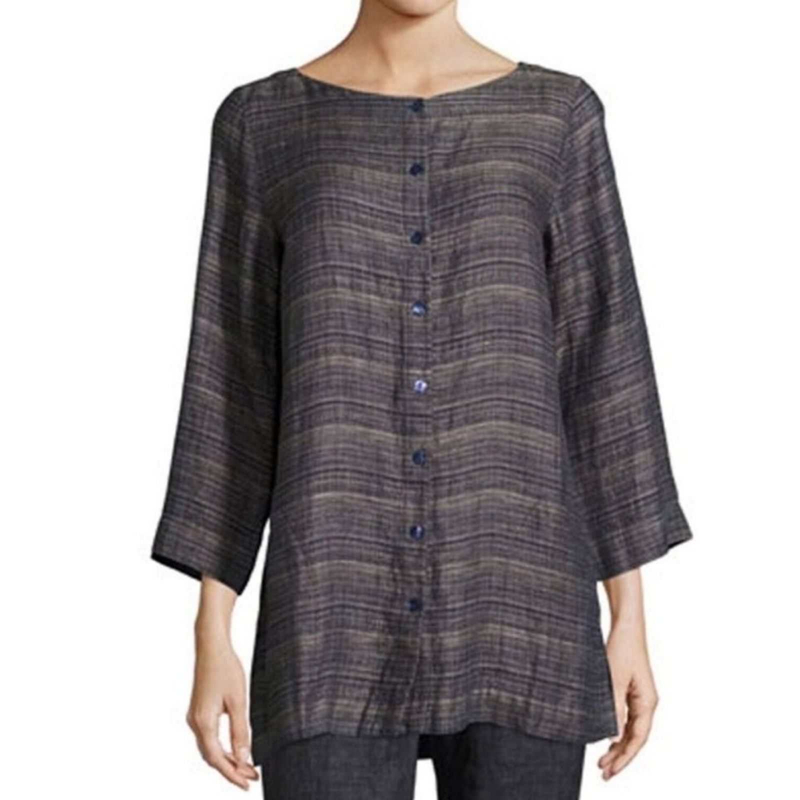 Eileen Fisher Eileen Fisher Coastline Organic Linen Button Down Tunic Top Size S / US 4 / IT 40 - 1 Thumbnail