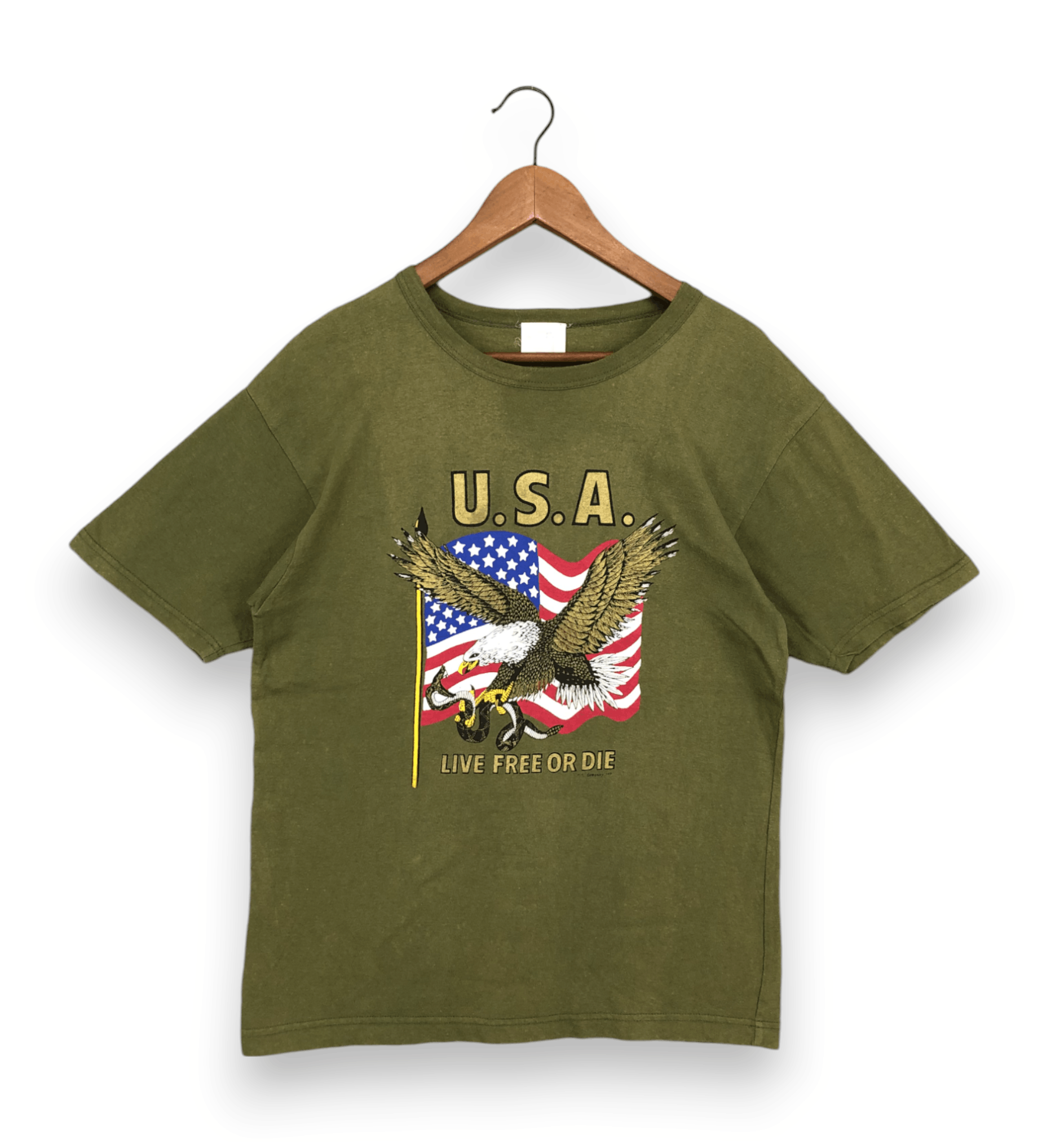 Vintage Usa Live Free Or Die Eagle Flag T-Shirt