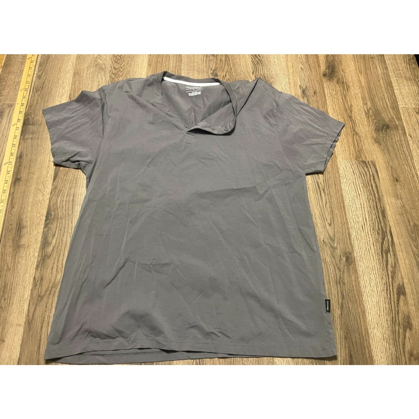 Kenneth Cole Kenneth Cole Shirt, Men's XL, Gray, 1/4 Buttons, Short Sleeve, T-Shirt, Regular, Solid, Men, NECK? Size US XL / EU 56 / 4 - 2 Thumbnail