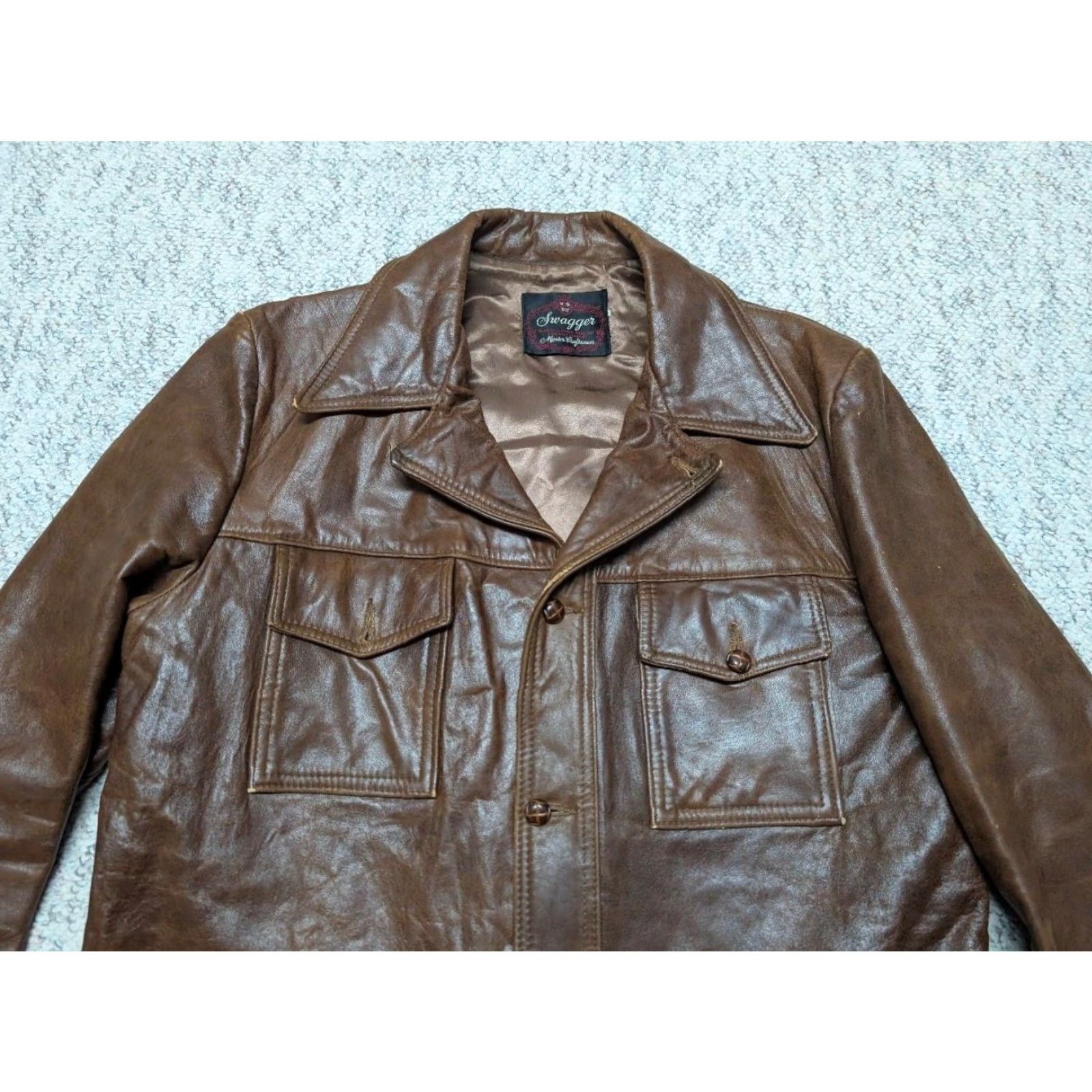Vintage VINTAGE Swagger Trucker Jacket shirt-jac Lambskin brown Leather 40 Patina Western Cowboy Hippie Western Mens M Size US M / EU 48-50 / 2 - 4 Thumbnail