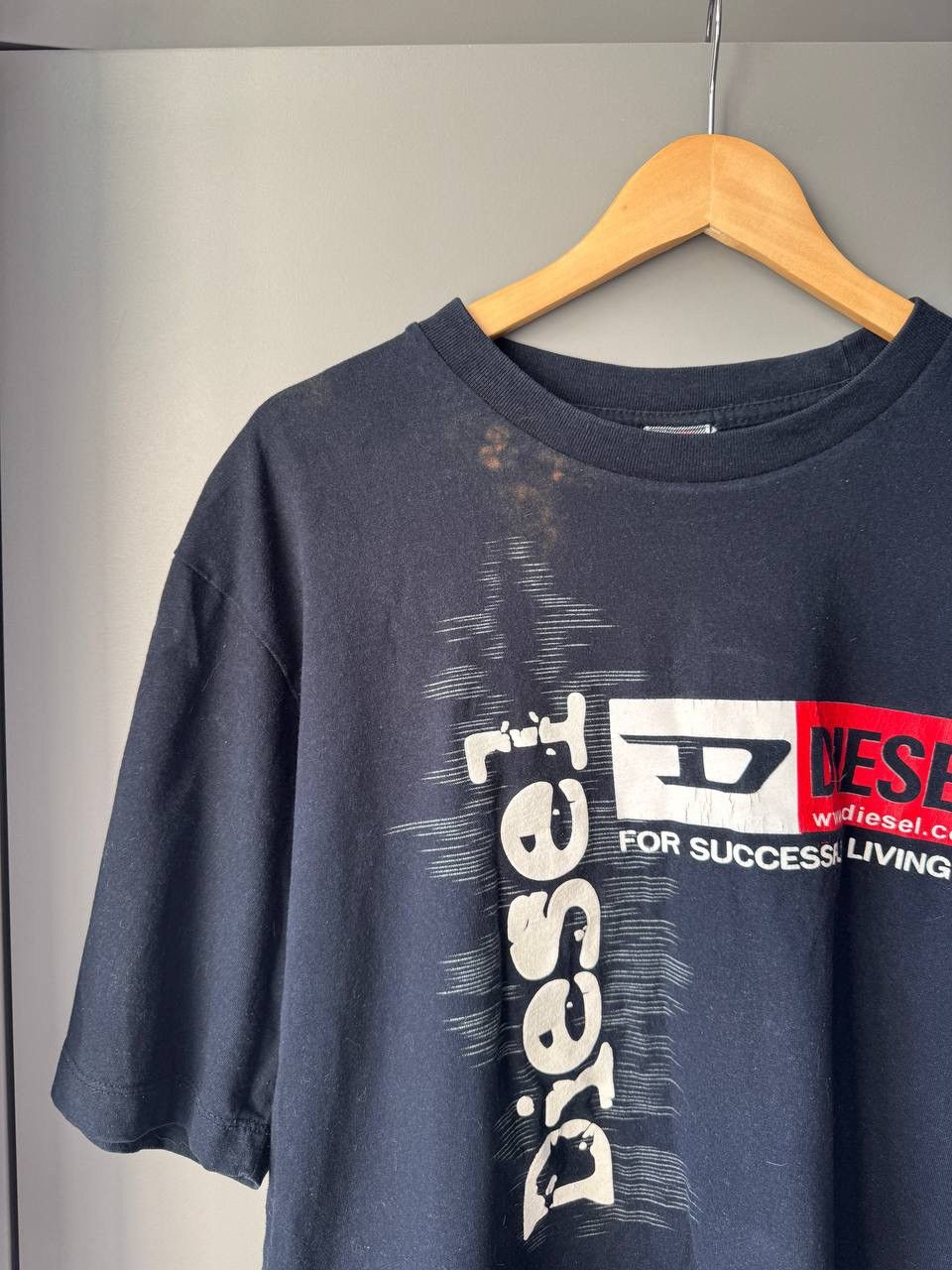Diesel × Vintage Vtg Diesel T-Shirt Big Logo Back Heavy Cotton Crew Neck Y2K Size US XL / EU 56 / 4 - 2 Thumbnail