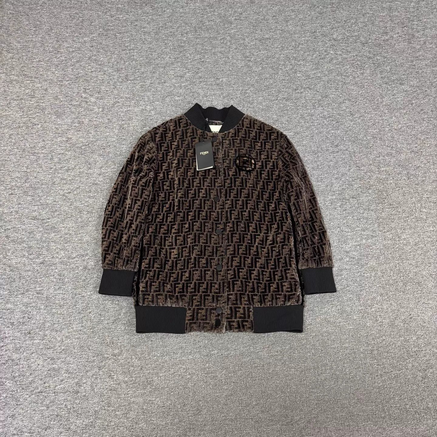 Fendi Fendi brown all over FF print velvet baseball jacket Size XS / US 0-2 / IT 36-38 - 1 Thumbnail