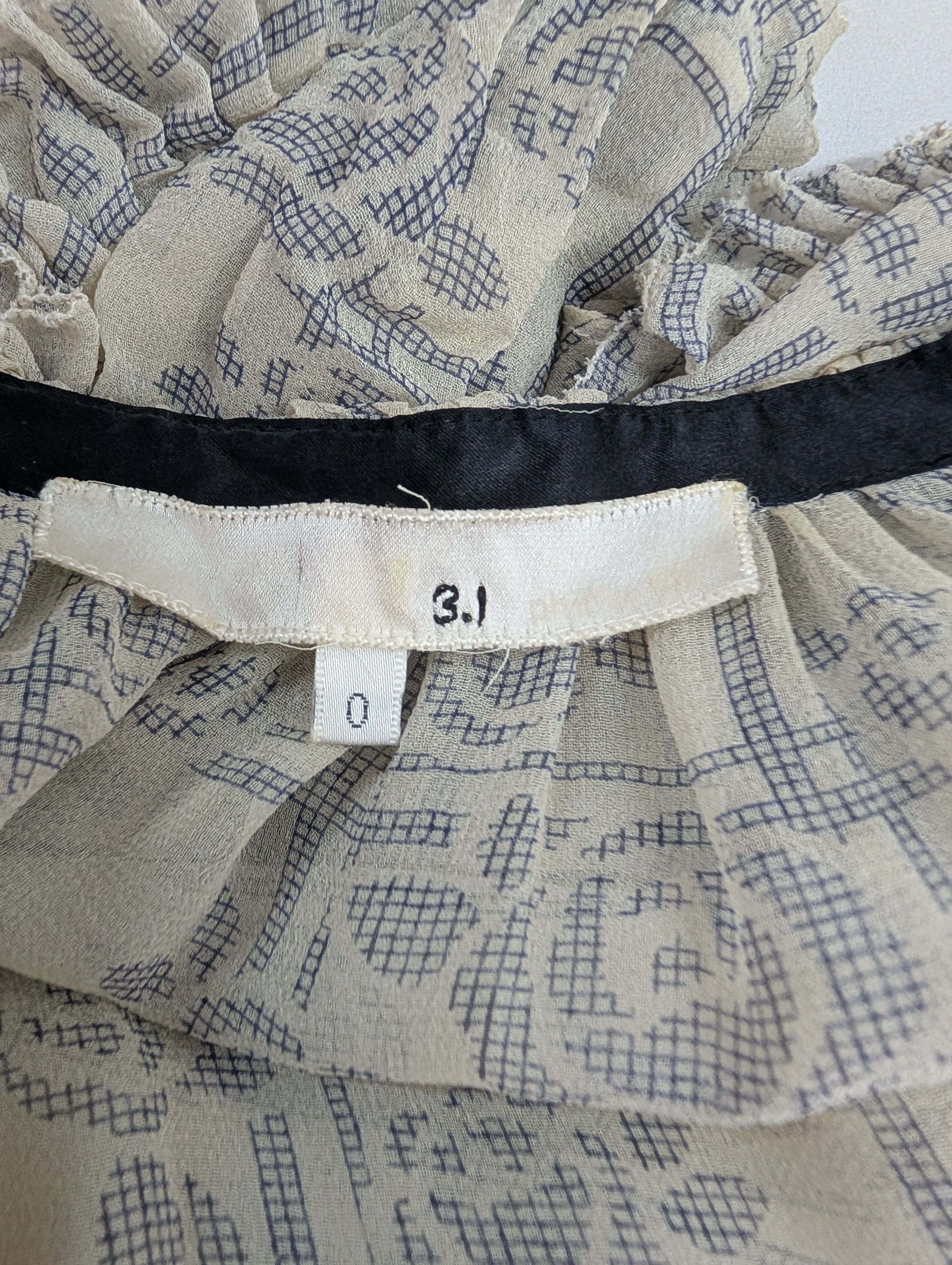 3.1 Phillip Lim Beige Sheer Top with Navy Floral Overall Print Size XS / US 0-2 / IT 36-38 - 4 Thumbnail
