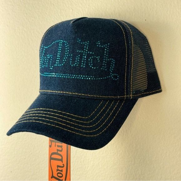 Designer × Von Dutch NWT VON DUTCH DARK STONE DENIM TRUCKER HAT Size 26 - 3 Thumbnail