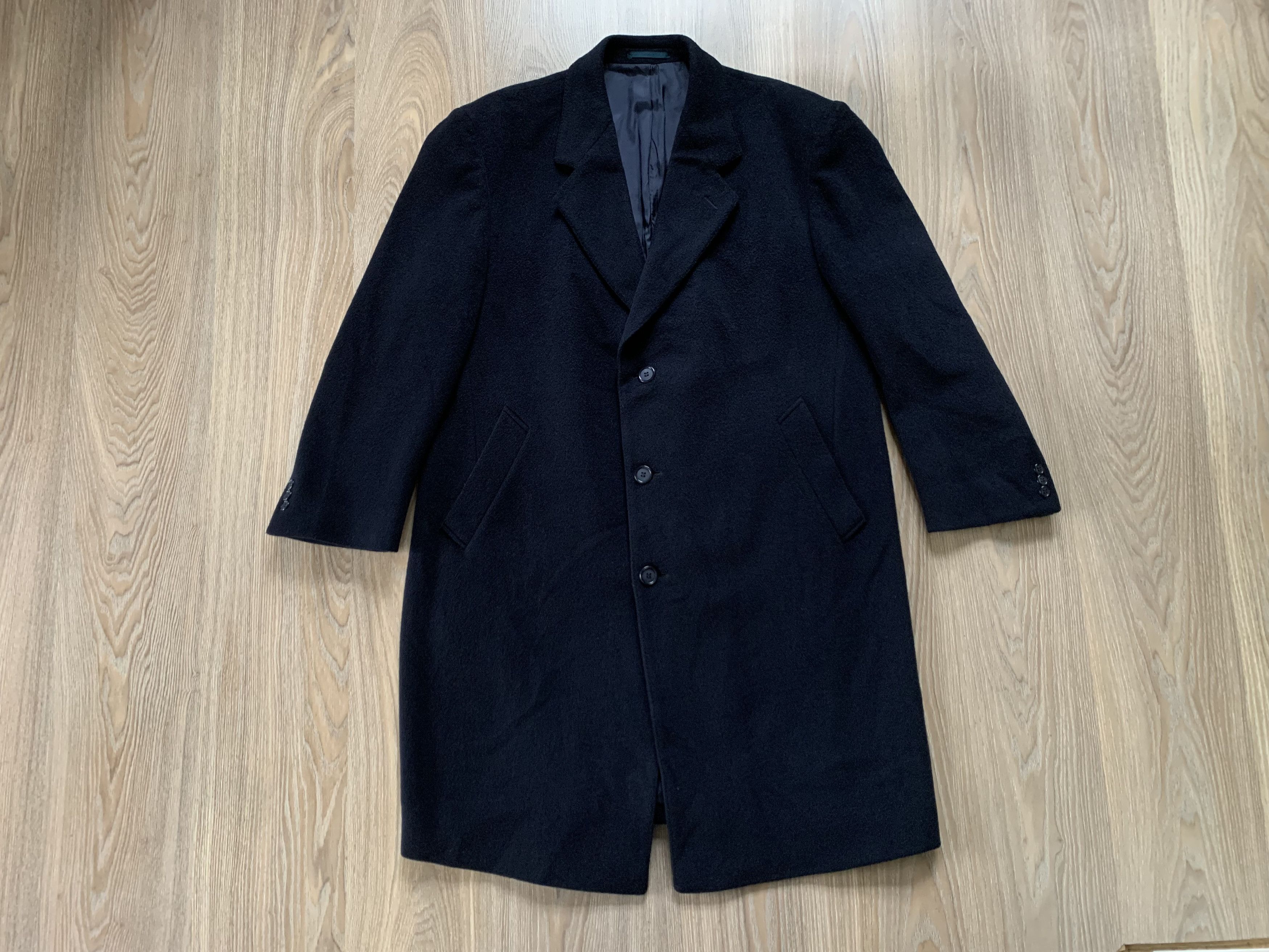 Designer × Vintage Selfridges London Long Wool Black Heavy Coat Size US XL / EU 56 / 4 - 2 Thumbnail