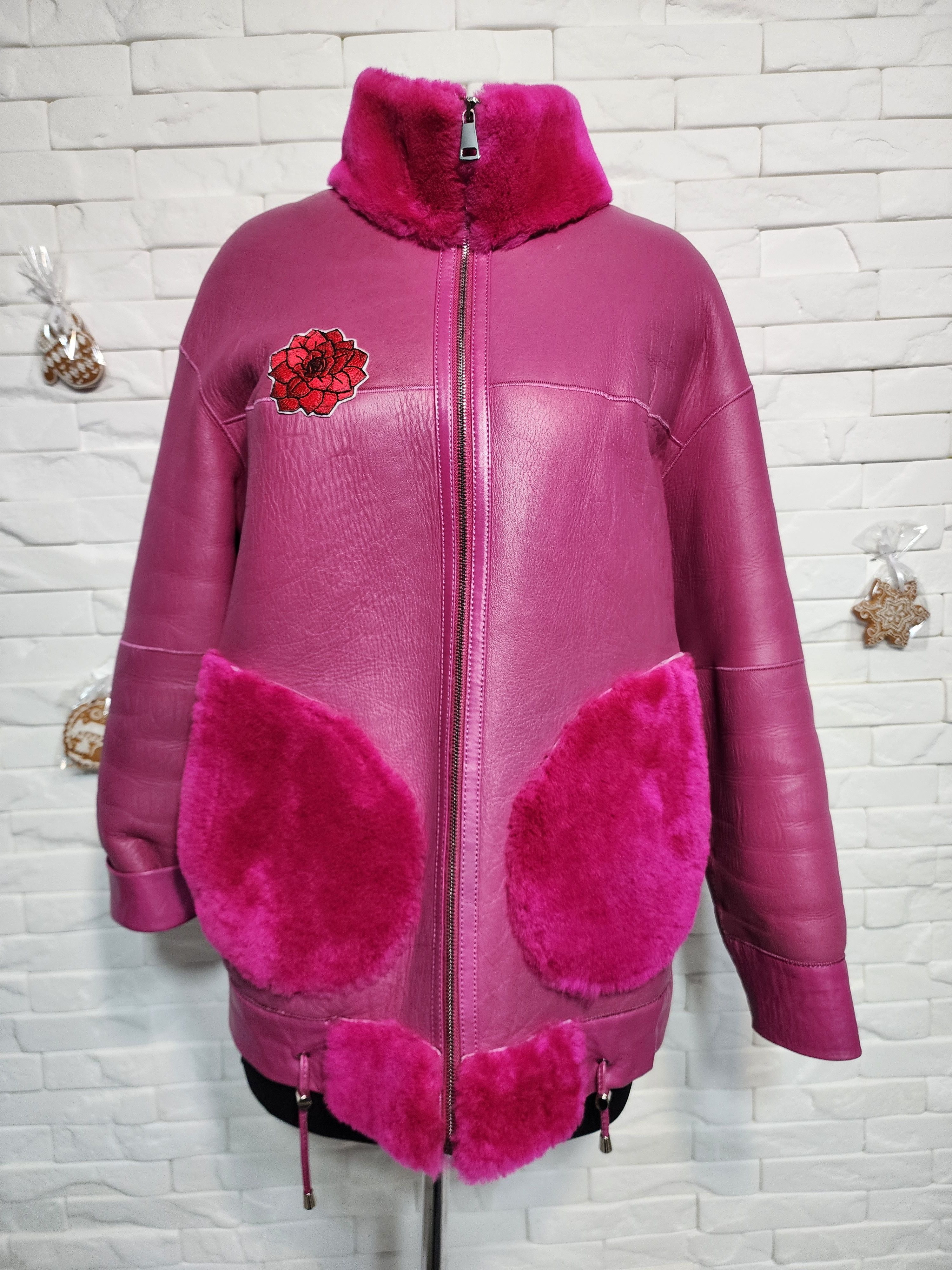 Furla Pink Women's Sheepskin Jacket: Genuine Fur Coat. Size L / US 10 / IT 46 - 1 Thumbnail