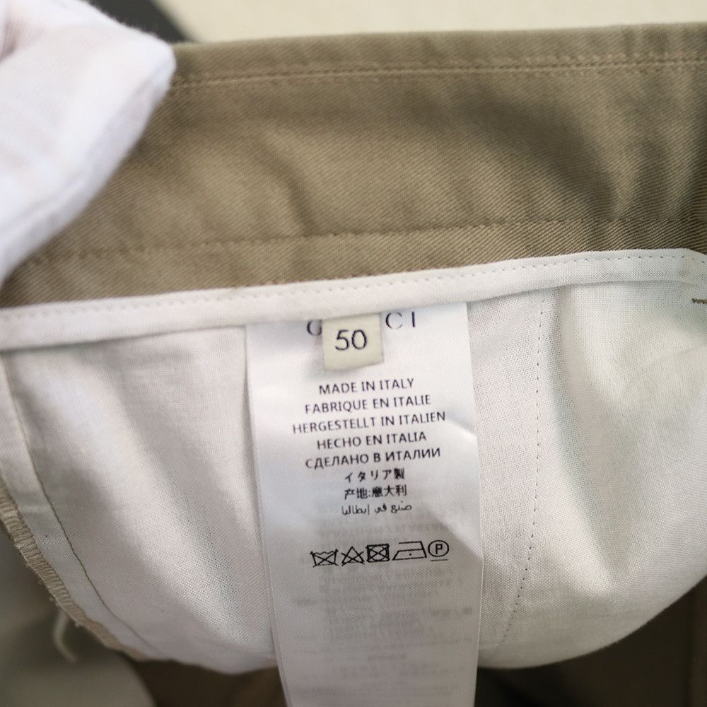 Gucci Gucci Beige Cotton Trousers with Web & Bee Waistband Detail Size 50R - 10 Thumbnail