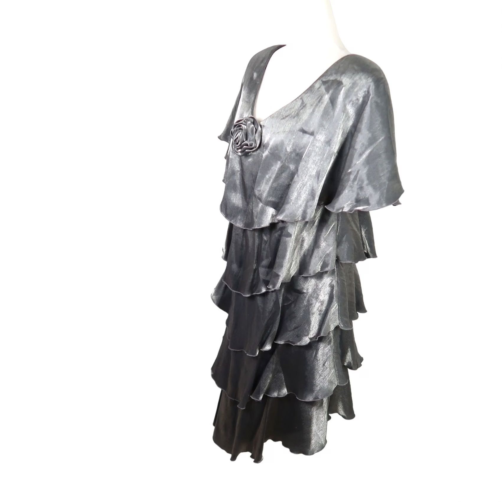 Vintage VINTAGE Patra dress M silver grey metallic 90s tiered knee length frilly Size M / US 6-8 / IT 42-44 - 3 Thumbnail