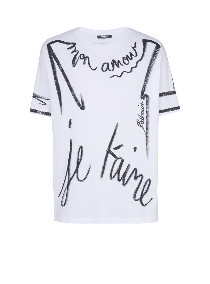 Balmain o1s1wg110126 T-Shirt Love Letter Print in White Size US M / EU 48-50 / 2 - 1 Thumbnail
