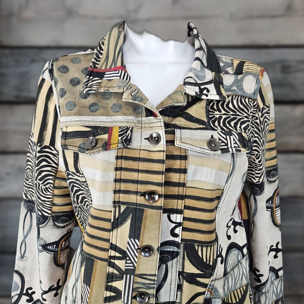 Vintage Simply Art by Dolcezza Womens Jacket Sz Small Black Brown Abstract Button Up Size S / US 4 / IT 40 - 1 Thumbnail