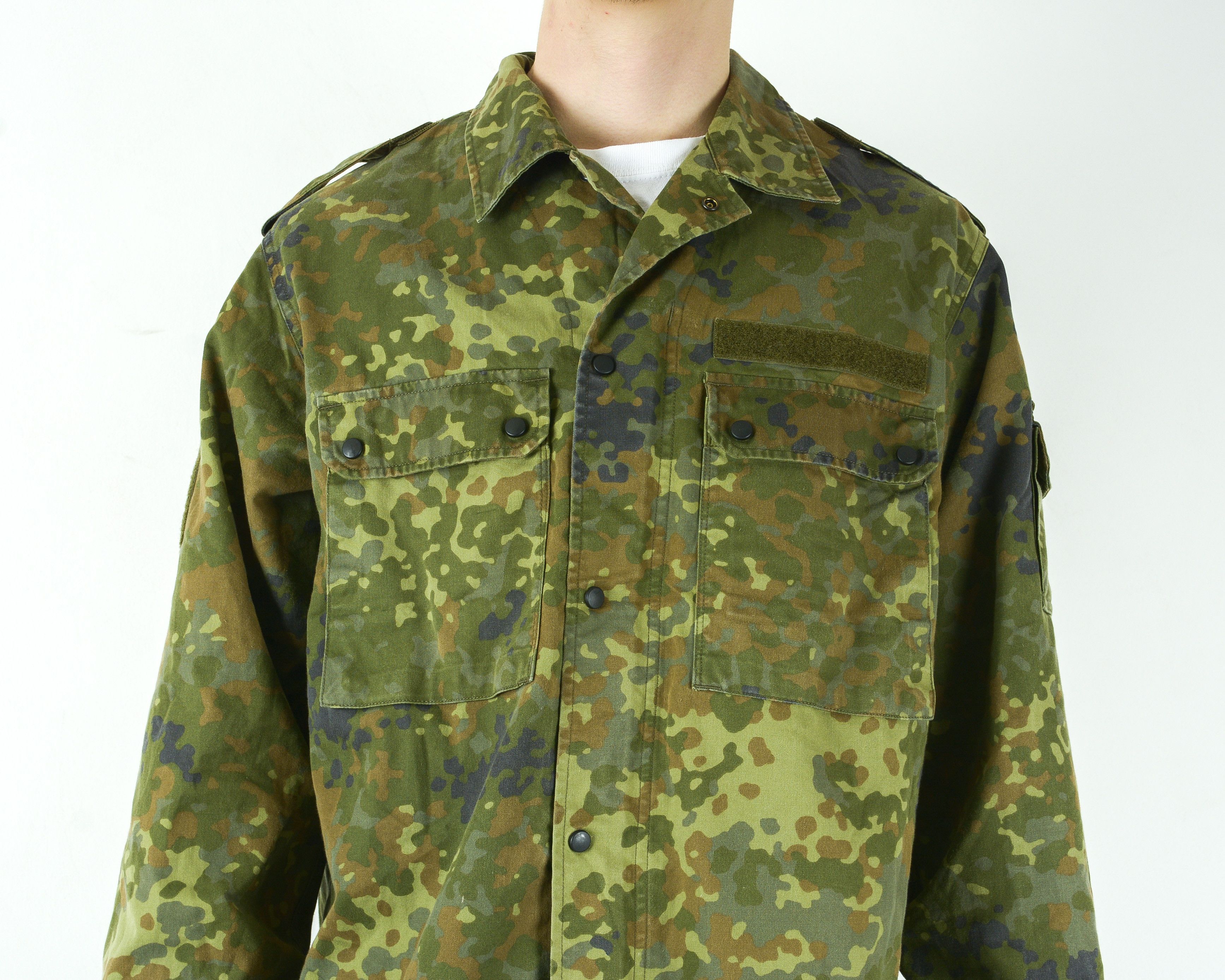 Vintage 90s German Camo Shirt Jacket M Flecktarn hot Camouflage Snaps Zip Pockets