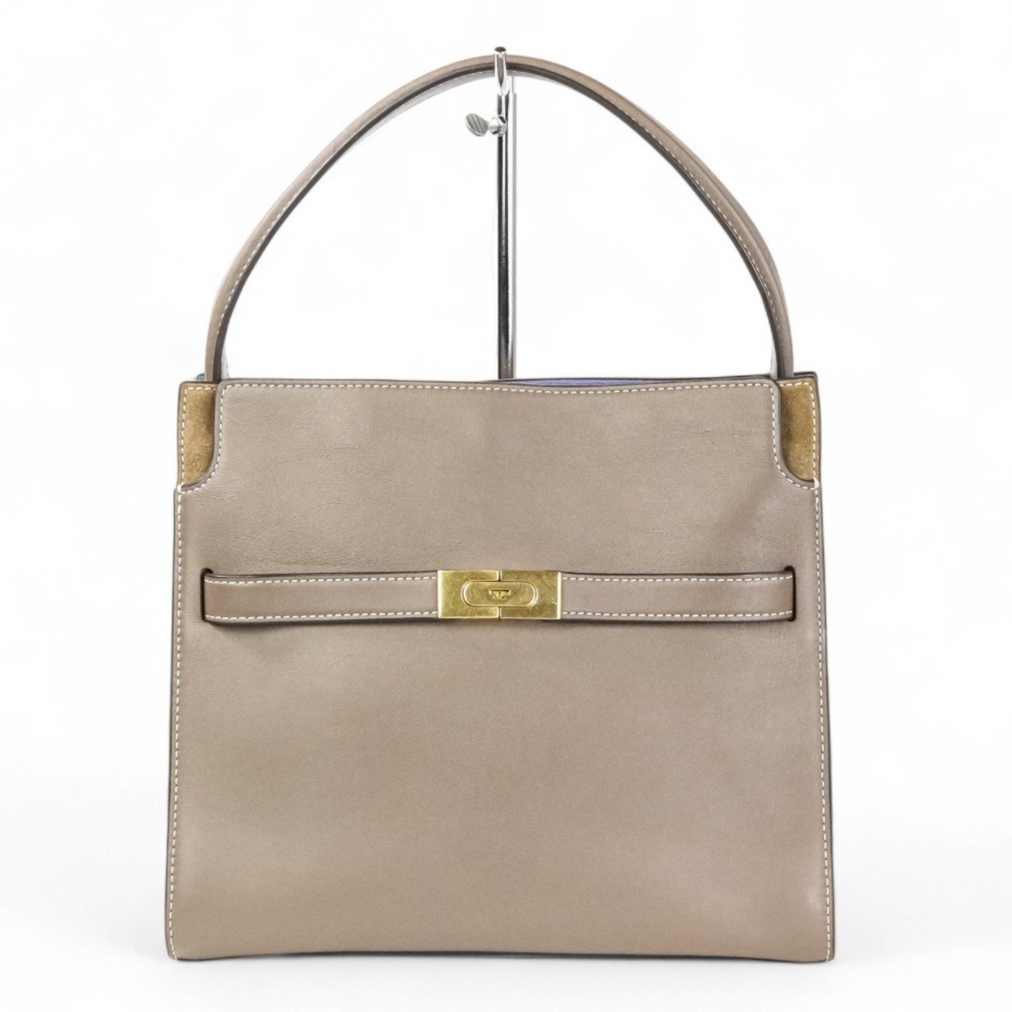 Tory Burch Lee Radziwill Small Double Bag One Shoulder Clamshell Greige Women's