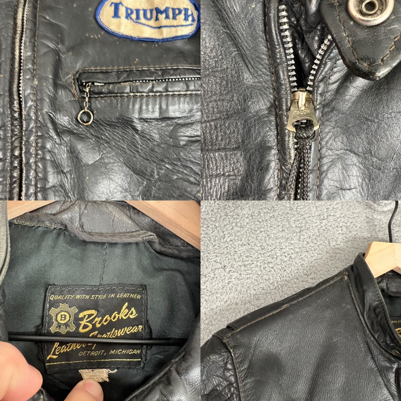 Brooks VINTAGE Brooks Leather Cafe Racer Jacket Sz 40 Black Motorcycle/ Biker 1960s Mens Size US XXS / EU 40 - 8 Thumbnail