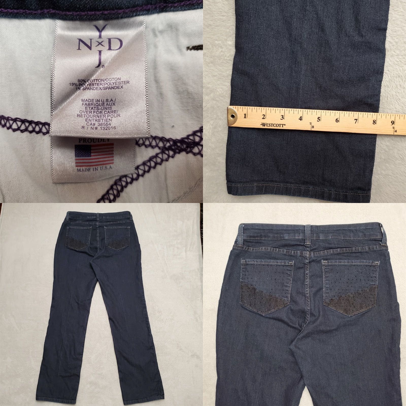 Vintage NYJD Jeans Womens 30x32 Blue Straight Leg Stretch Embroidered Pocket 5-Pocket Denim Cotton Blend Jeans Size 12 90s Womens Size 34" / US 12 / IT 48 - 8 Thumbnail