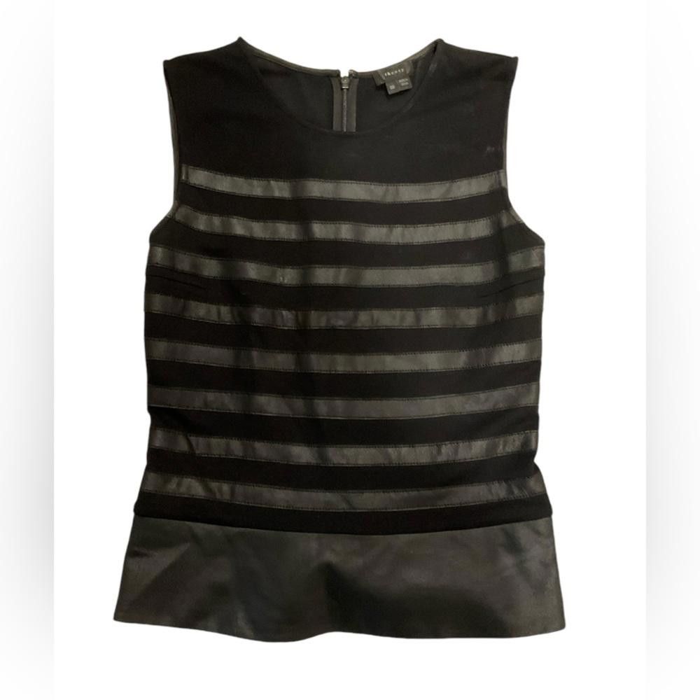 Theory THEORY Black Lined Stripe Leather Top Size 00 (xs) Size XXS / US 00 / IT 34 - 1 Thumbnail