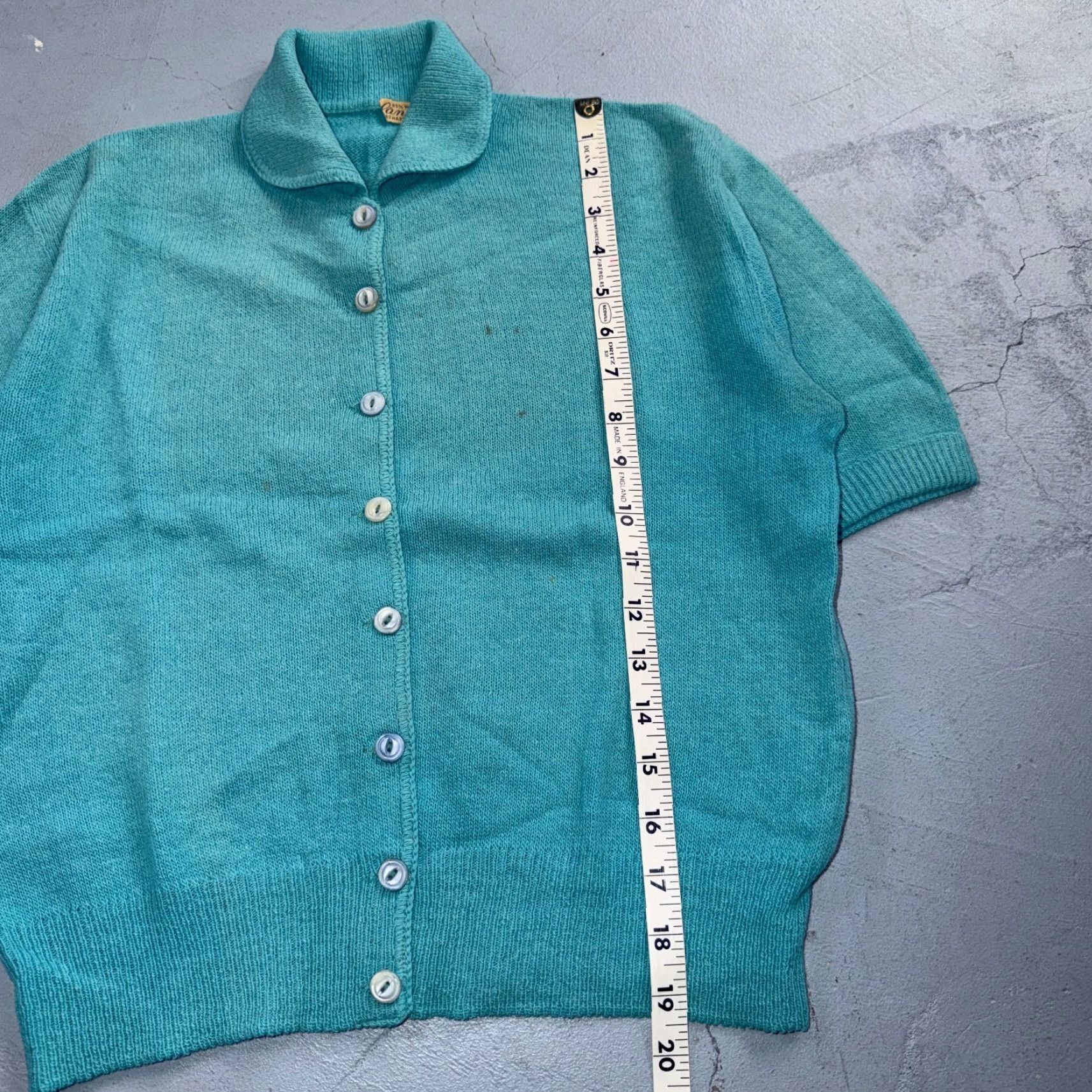 Vintage VTG 1940s Wool Cardigan Sweater Rockabilly Womens Knit Blue Button Rabbit Size M / US 6-8 / IT 42-44 - 2 Thumbnail