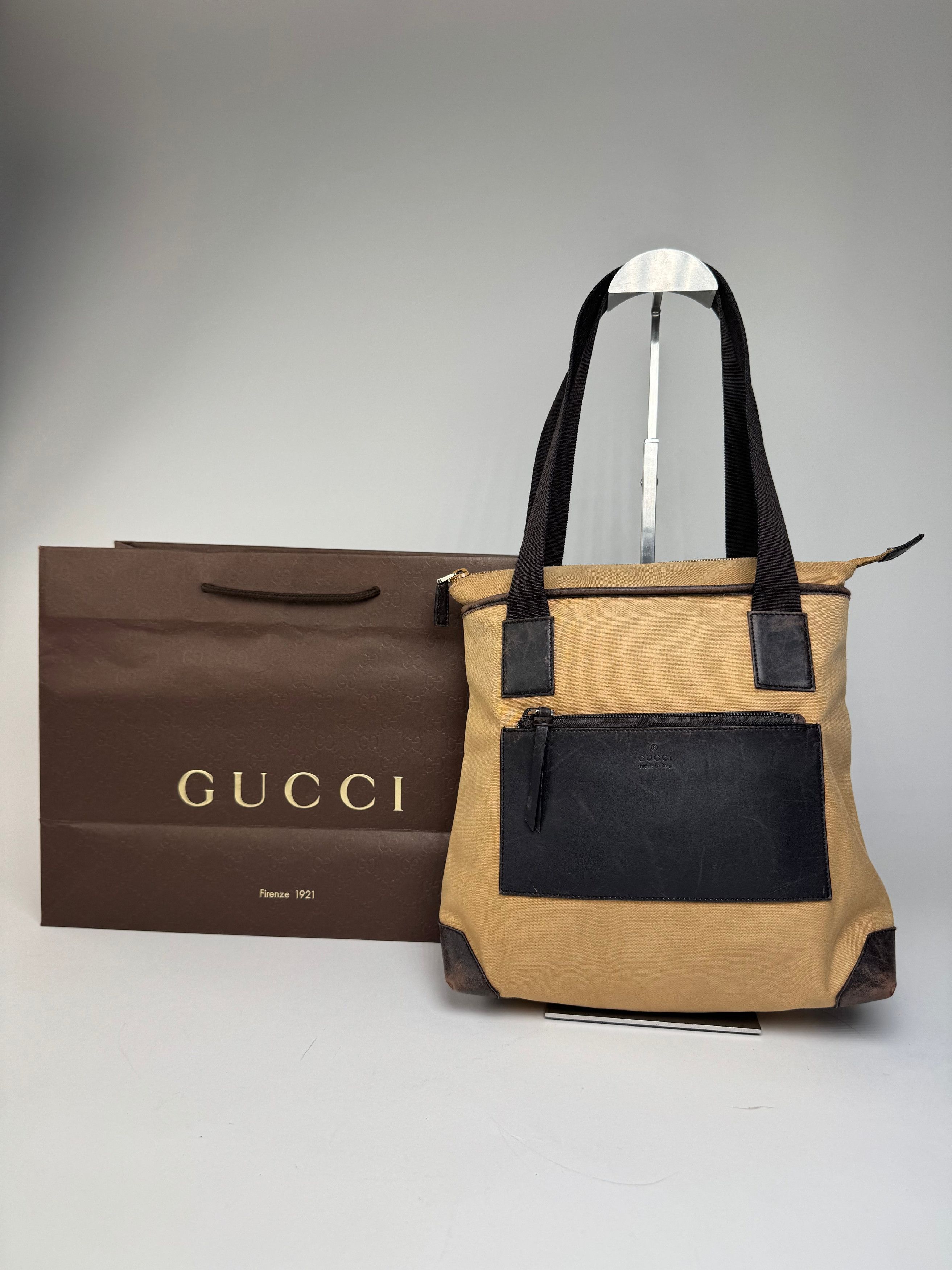 Gucci Vintage Canvas/Leather Handbag Camel Brown Size ONE SIZE - 1 Thumbnail