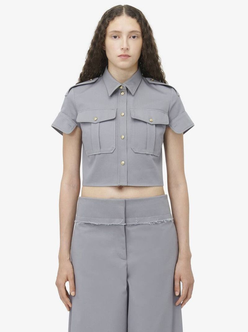 Alexander McQueen o1srvl11e0326 Cropped Military Shirt in Grey Size L / US 10 / IT 46 - 4 Thumbnail