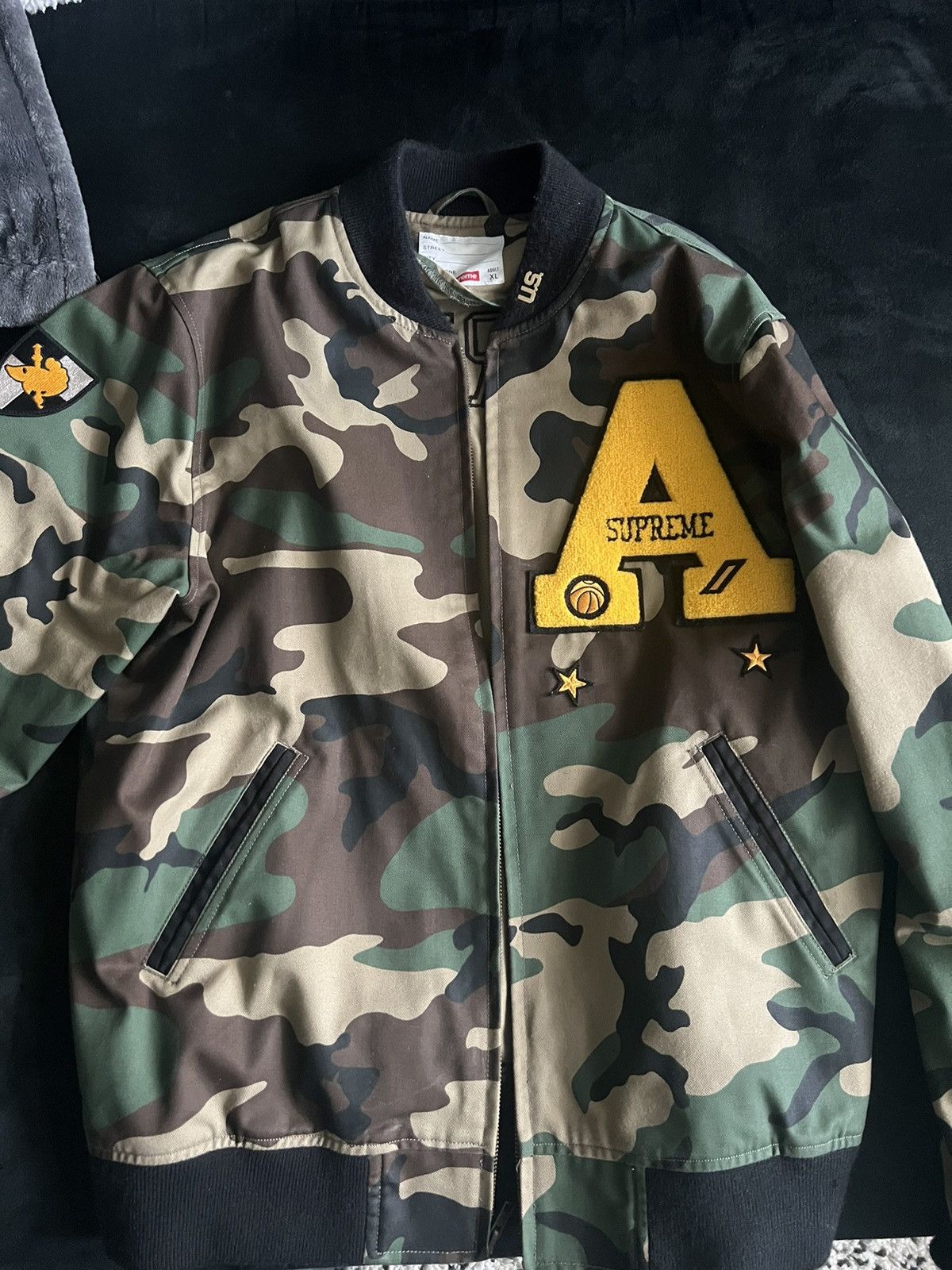 image of Supreme Ss13 Cadet Varsity Camo Letterman Jacket, Men's (Size XL)