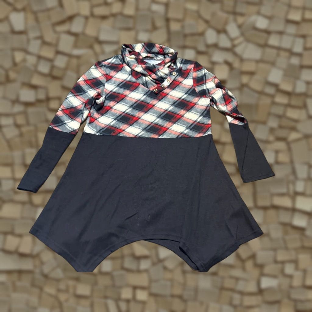 Vintage Cestyle Shirt Womens Large Plaid Black White Red Quarter Button Turtleneck Shirt - Size Large - Casual Womens Top Size L / US 10 / IT 46 - 1 Thumbnail