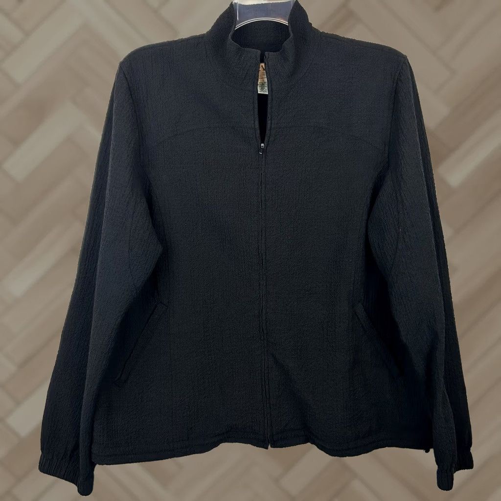 Orvis Orvis Jacket Womens L Black Lightweight Full Zip Textile Rayon Blend Cinch Textured Basic Jacket Women L Black Size L / US 10 / IT 46 - 1 Thumbnail