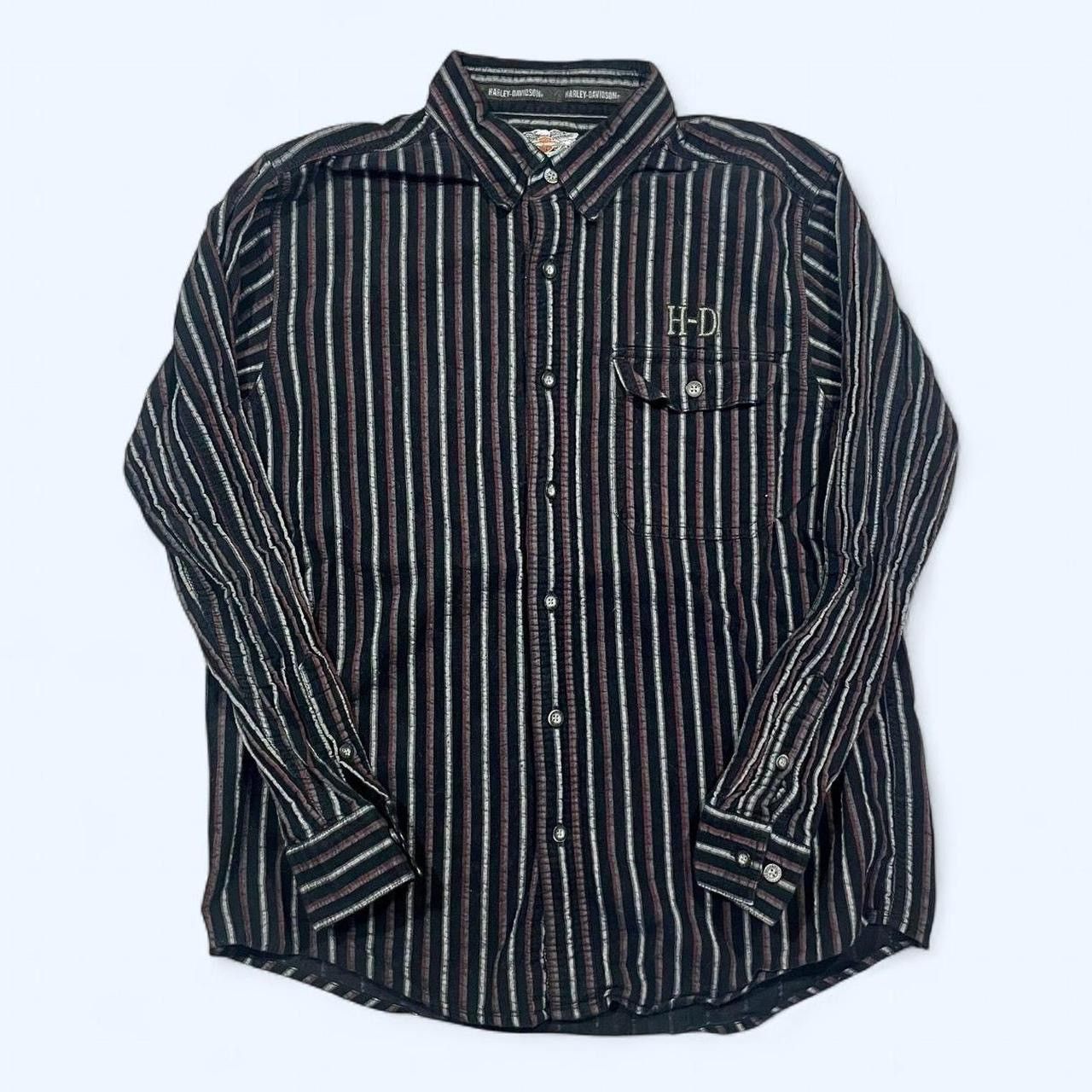 Harley Davidson × Vintage Vintage Y2K Harley Davidson Striped Button Shirt Size US L / EU 52-54 / 3 - 1 Thumbnail