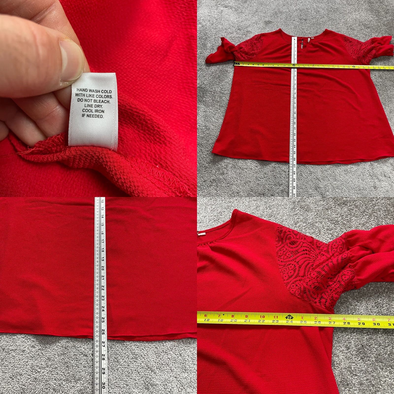 Vintage Cato Blouse Shirt Women 2XL Red Keyhole Neck Bell Sleeve Lace Stretch Casual Top Size XXL / US 16-18 / IT 52-54 - 8 Thumbnail