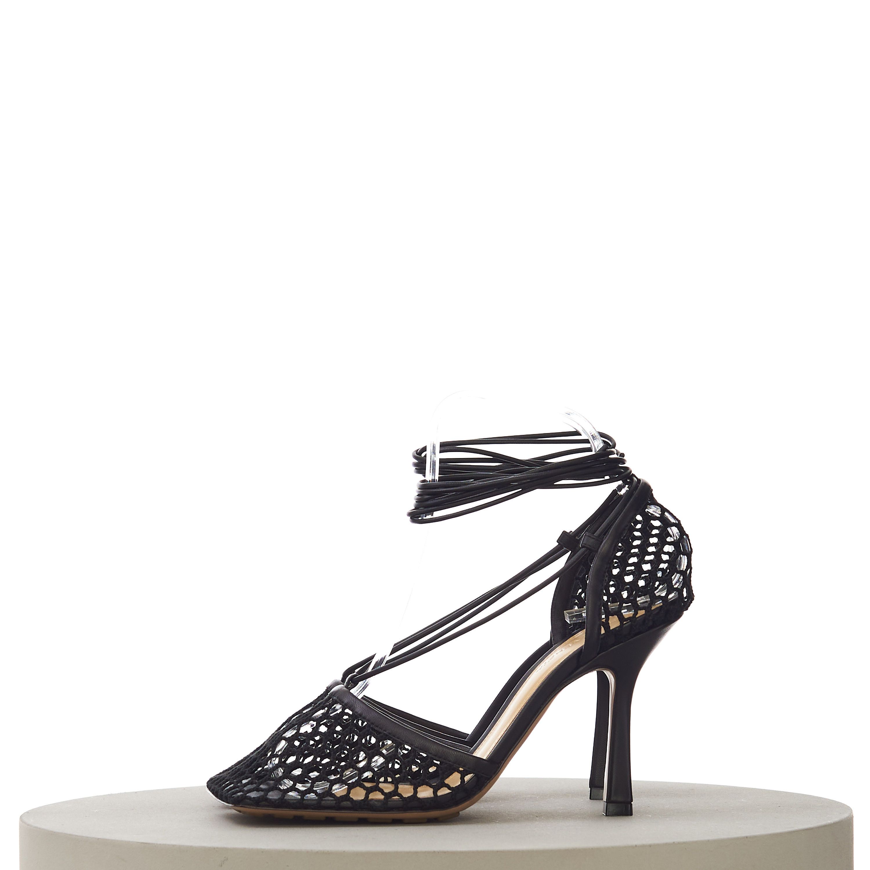 Bottega Veneta Stretch Lace-Up Sandals In Black Leather & Mesh Size US 8.5 / IT 38.5 - 5 Thumbnail