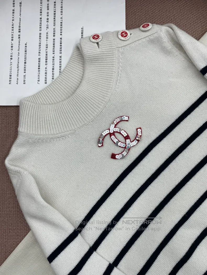 Chanel Chanel Striped large logo knitted sweater long sleeves Size XXS / US 00 / IT 34 - 2 Thumbnail
