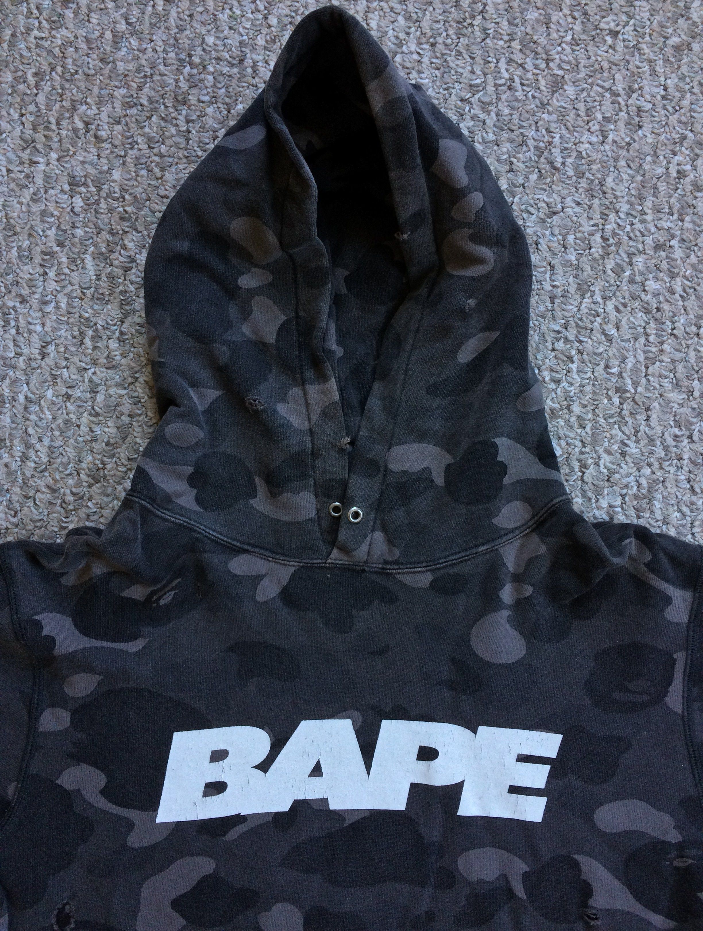 Bape BAPE Black Camo Distressed Spellout Hoodie Size US L / EU 52-54 / 3 - 2 Thumbnail