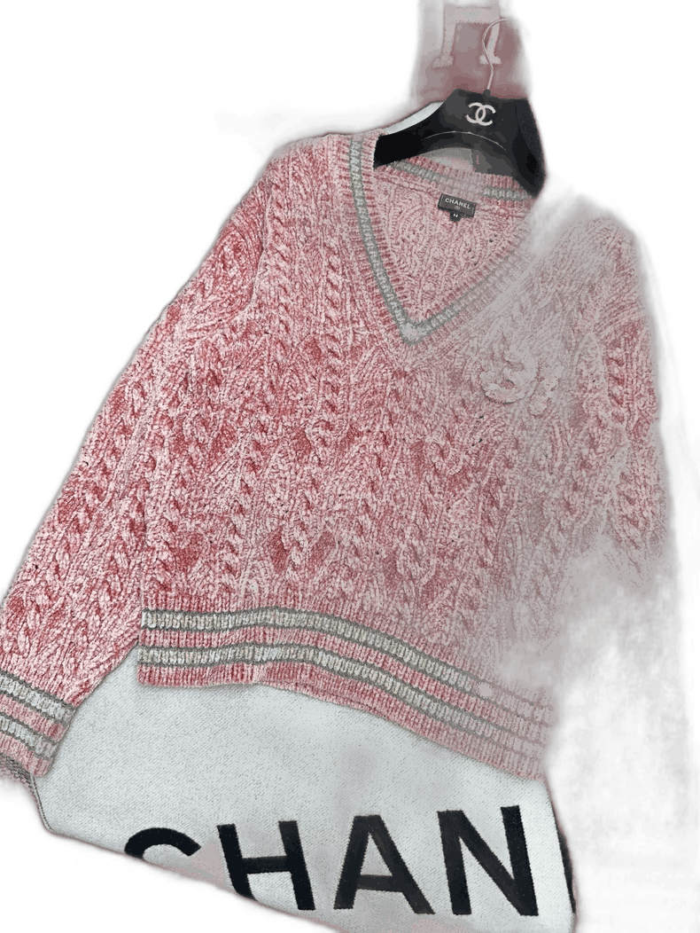 Chanel Chanel Pink Knitted Sweater with Letter Embroidery Size M / US 6-8 / IT 42-44 - 1 Thumbnail