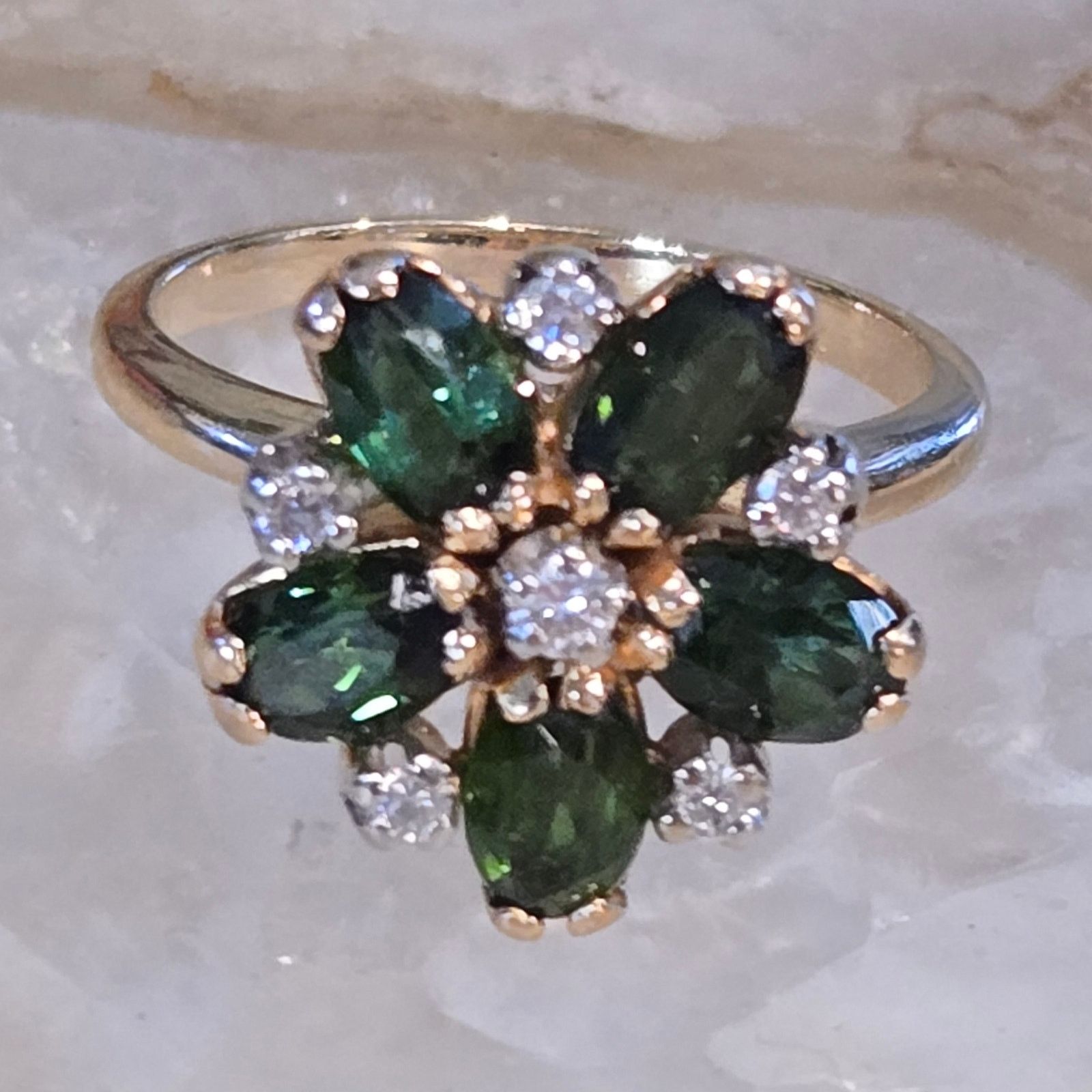 Hysteric Glamour 14K Yellow Gold Green Tourmaline & Diamond Daisy Cluster Size ONE SIZE - 2 Thumbnail