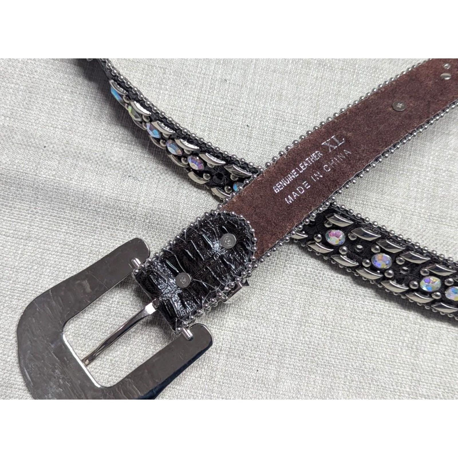 Vintage VINTAGE rhinestone belt Western XS? Size 40 - 5 Thumbnail