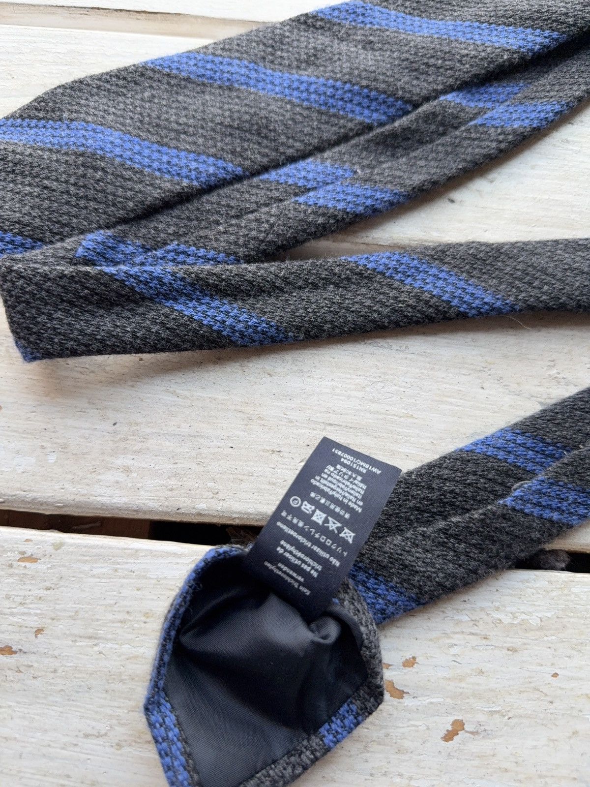 Hackett Hackett London Wool Silk Tie Made in Italy Gray Blue Stripes Size ONE SIZE - 5 Thumbnail