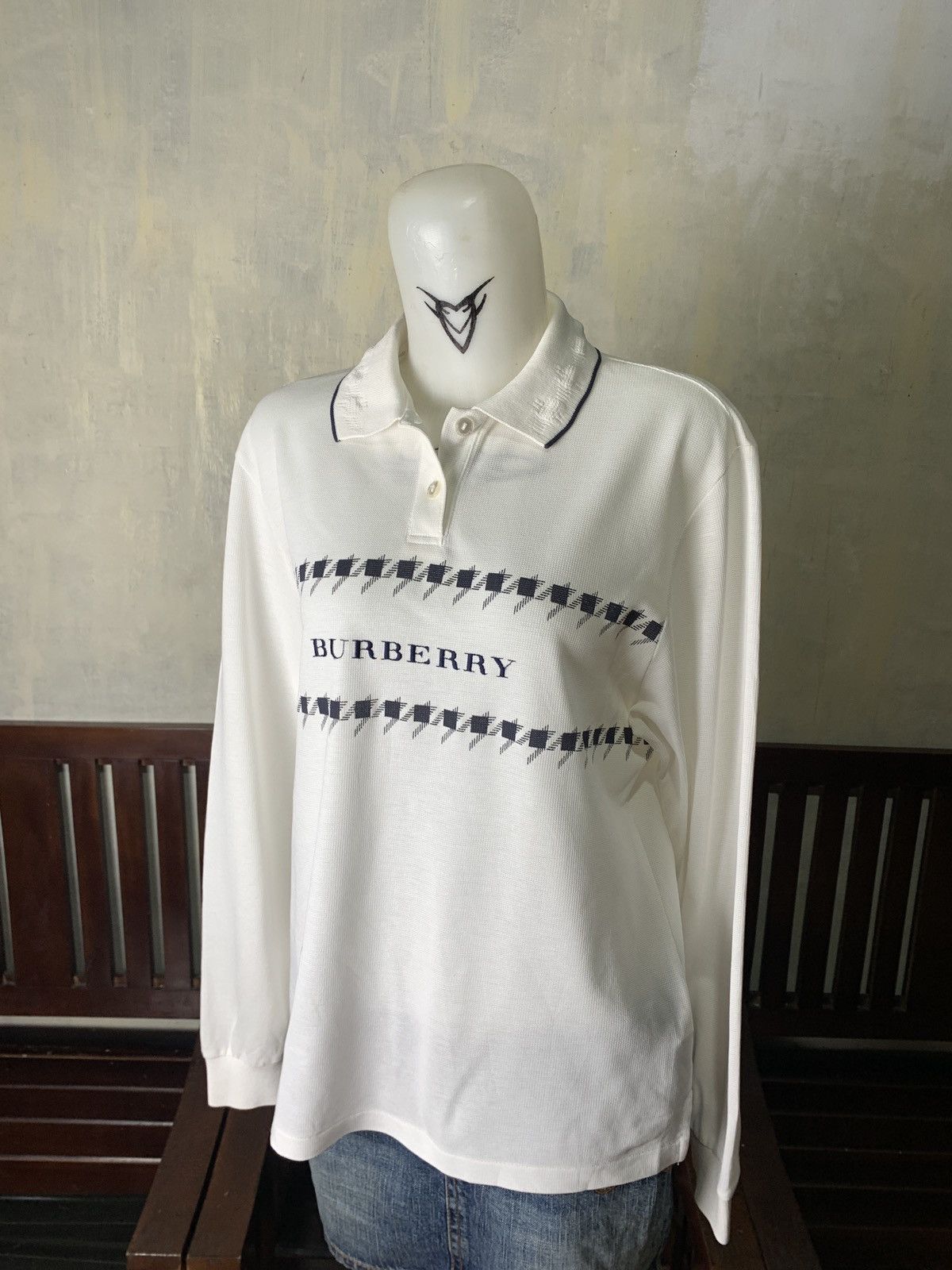 Burberry Burberry Golf England White Spell Out Longsleeve Polo Shirt Size M / US 6-8 / IT 42-44 - 2 Thumbnail