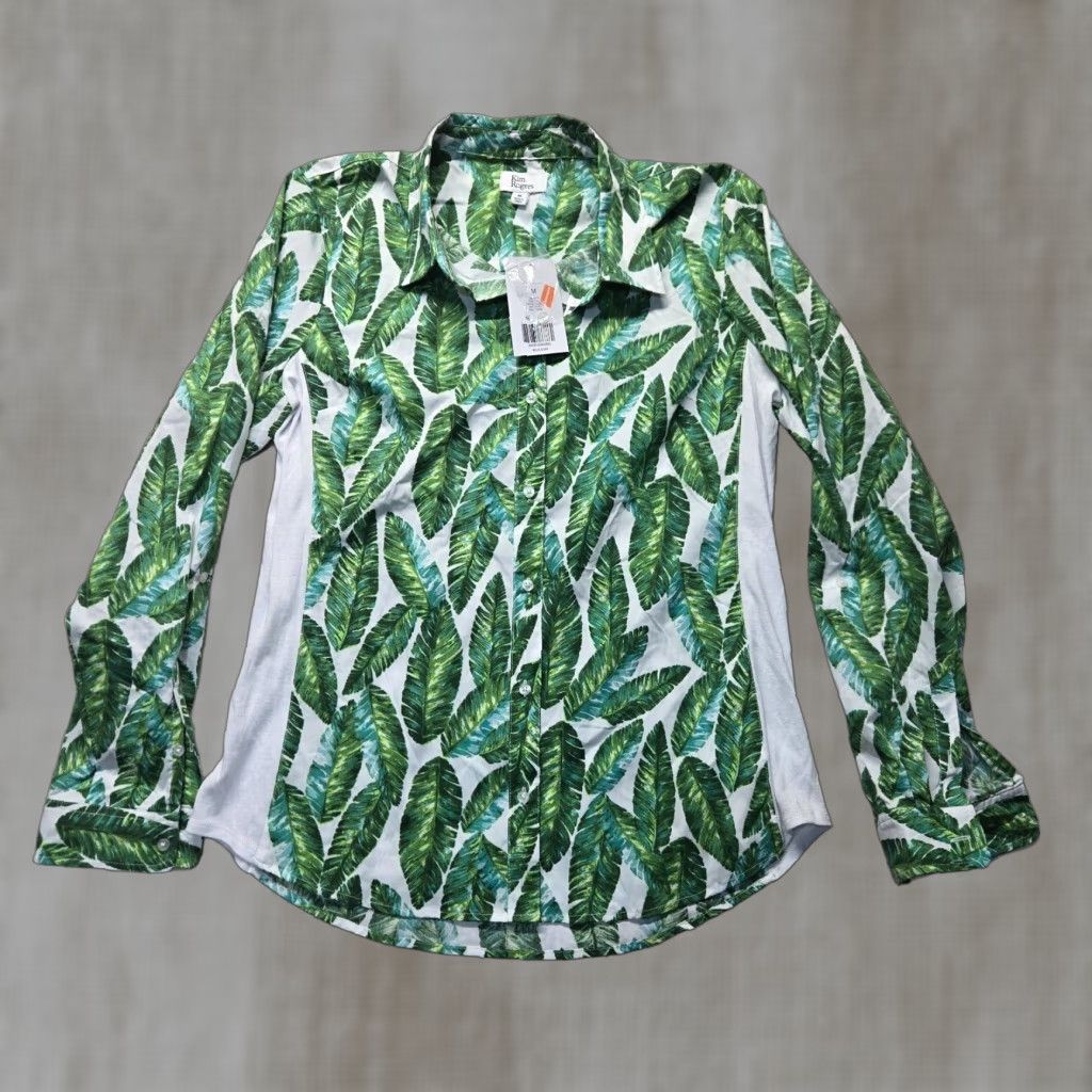Vintage Kim Rogers Shirt Women M Green Linen Button-Up Adult Medium V-Neck Classic Womens Shirt Size M / US 6-8 / IT 42-44 - 1 Thumbnail