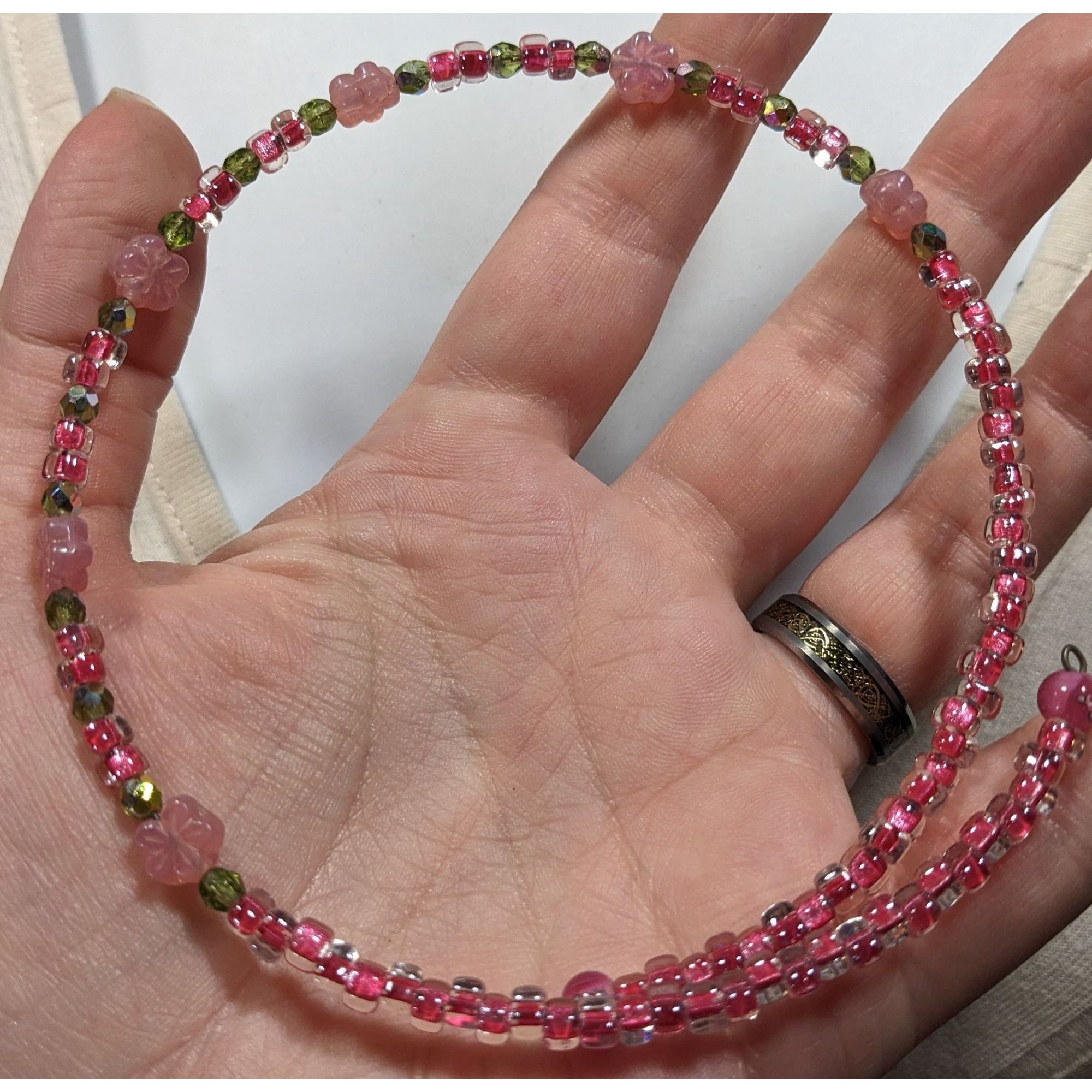 Other Fairycore Coquette Pink And Green Floral Handmade Glass Coil Size ONE SIZE - 6 Thumbnail