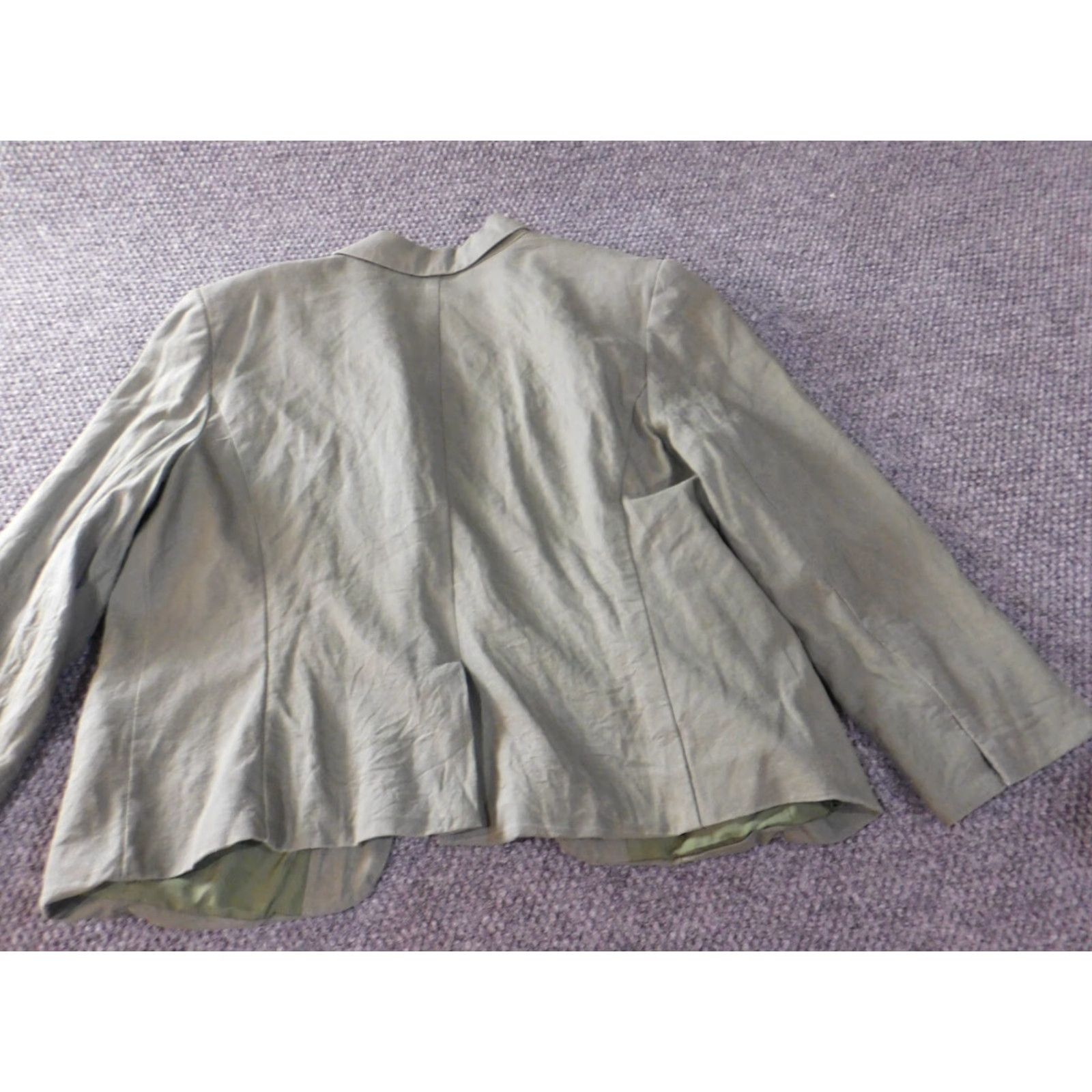 Ann Taylor Ann Taylor Loft Jacket Blazer 14 Green Linen Blend Knit Pocket Casual Women's Regular Mid-Length Spring Fall Size XL / US 12-14 / IT 48-50 - 7 Thumbnail