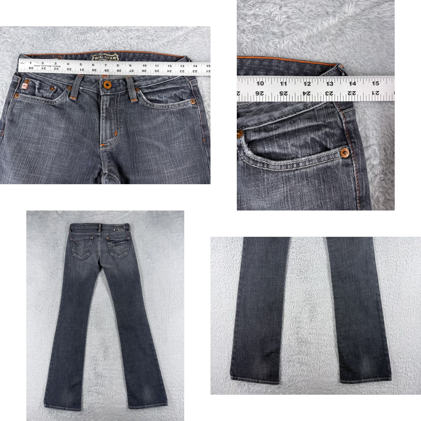 Vintage BIG STAR Jeans Women 26 Gray Denim Bootcut Low US Made Cotton 26x33 Distressed Embroidered Zipper 5-Pocket Regular Size 26" / US 2 / IT 38 - 9 Thumbnail